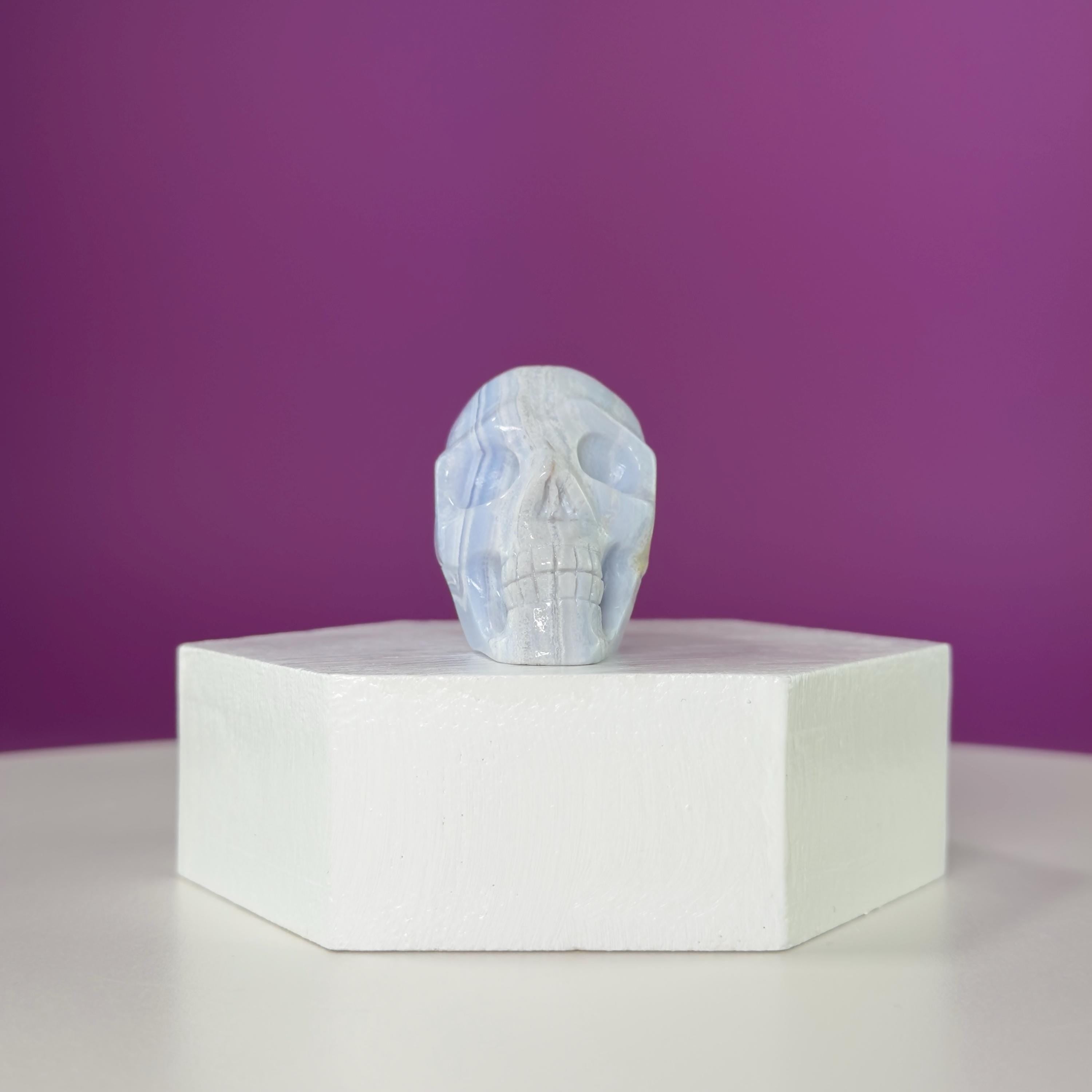 Blue Lace Agate Skull Carving | Polished Crystal Skull for Calm & Communication