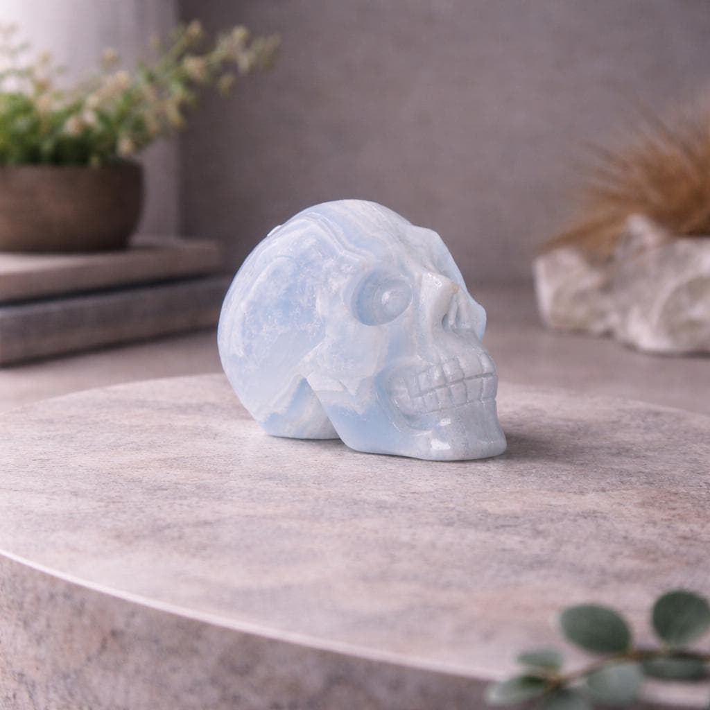 Blue Lace Agate Skull Carving | Polished Crystal Skull for Calm & Communication