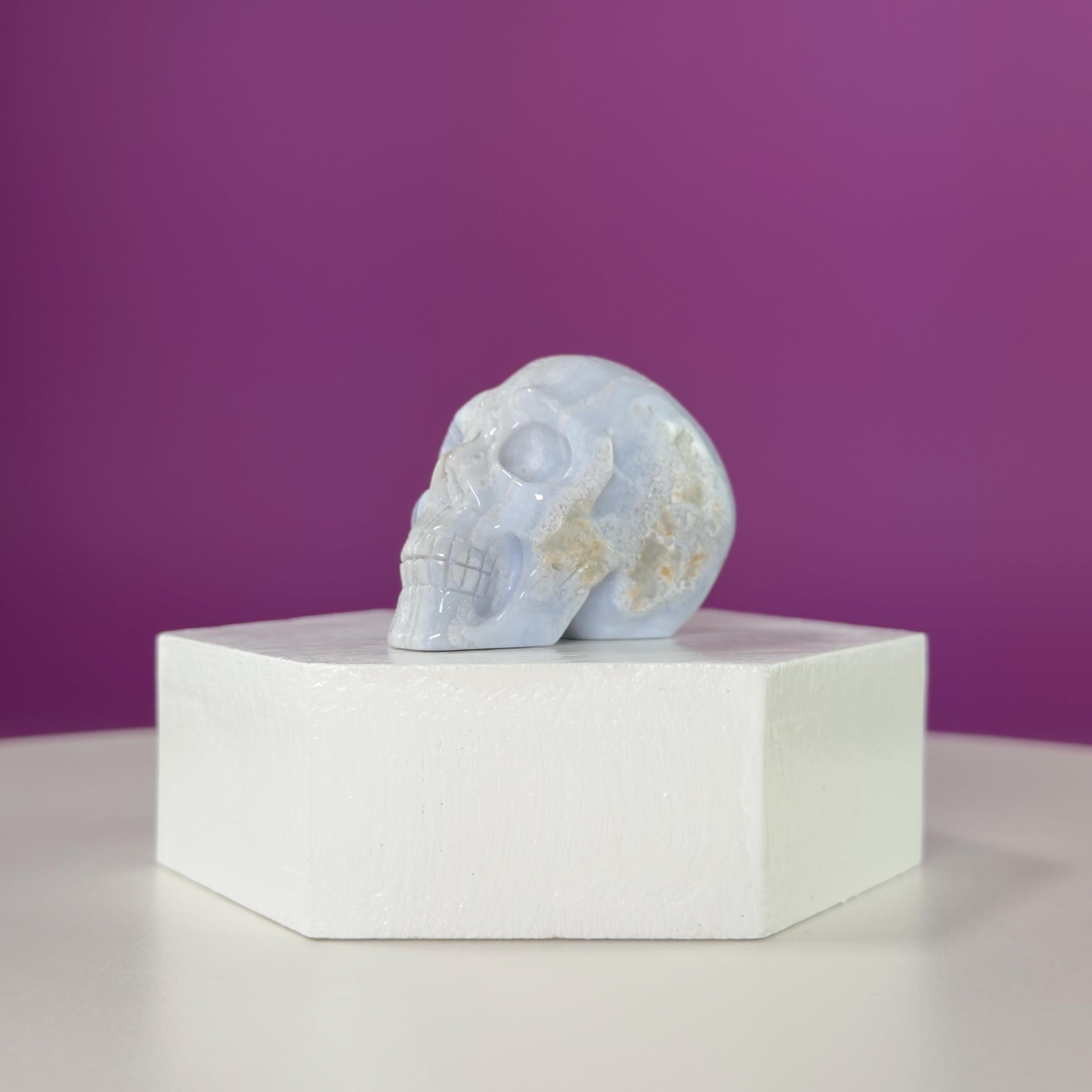 Blue Lace Agate Skull Carving | Polished Crystal Skull for Calm & Communication