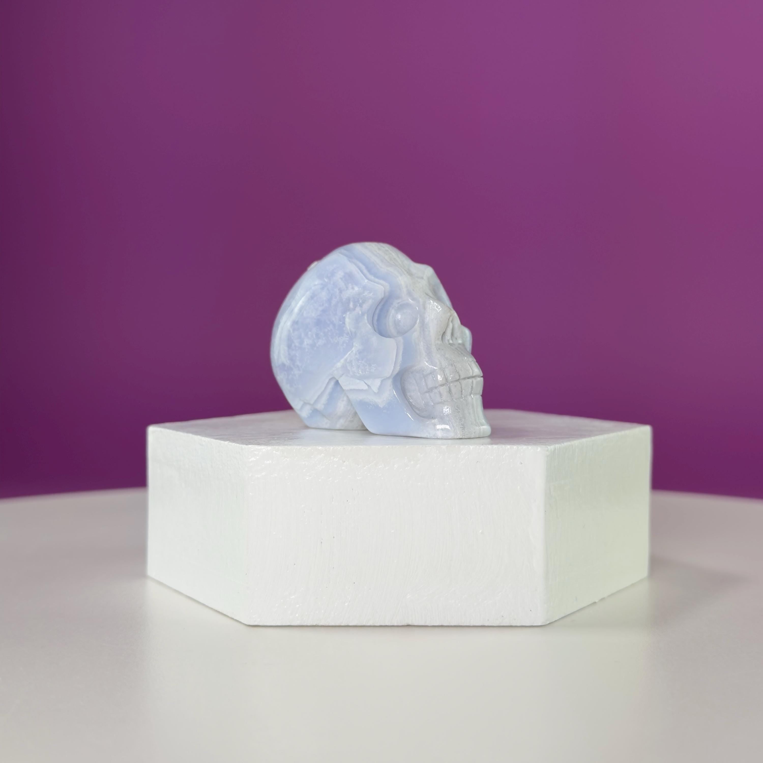 Blue Lace Agate Skull Carving | Polished Crystal Skull for Calm & Communication