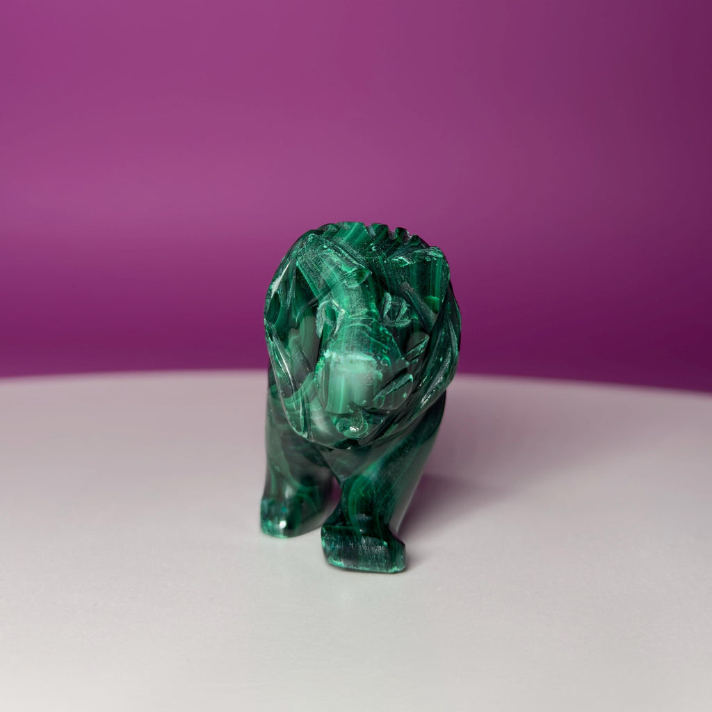 Malachite Lion Carving – 164g Hand Carved Crystal for Strength & Protection