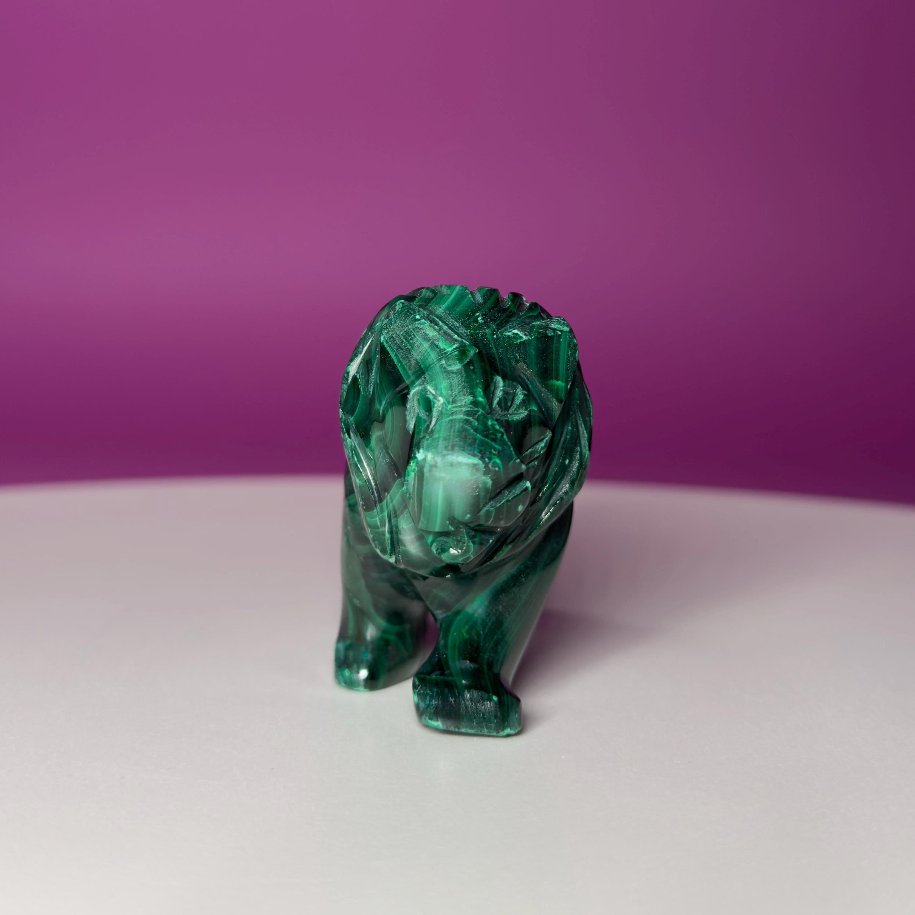 Malachite Lion Carving – 164g Hand Carved Crystal for Strength & Protection