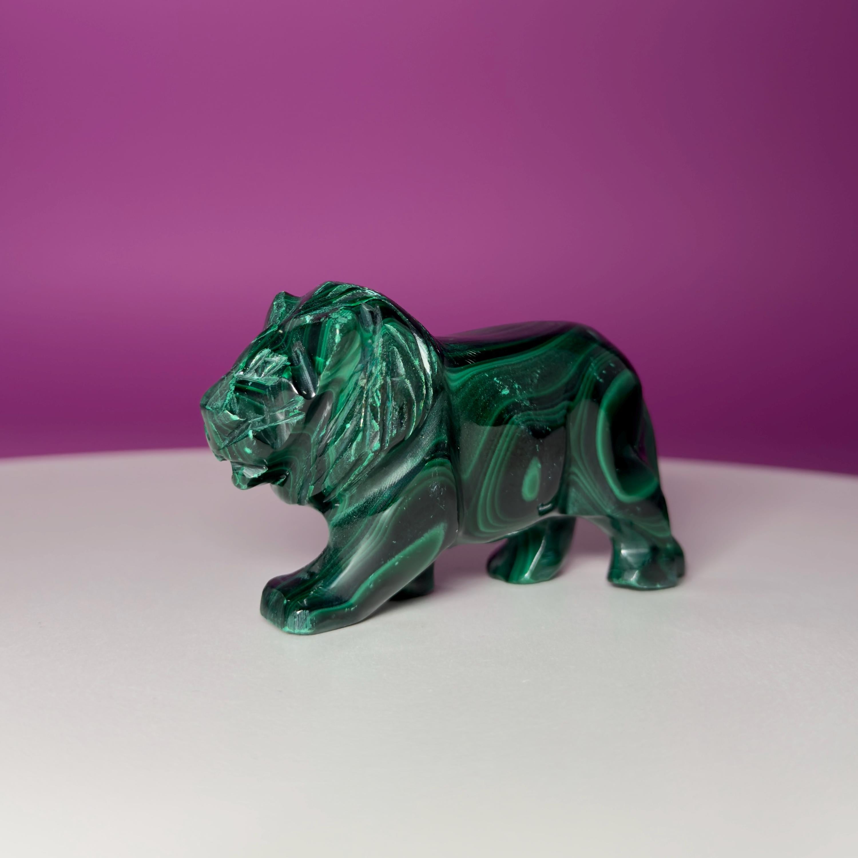 Malachite Lion Carving – 164g Hand Carved Crystal for Strength & Protection