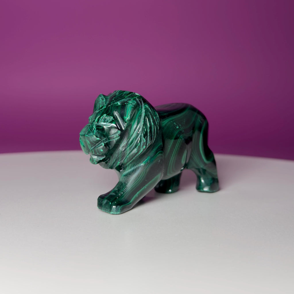 Malachite Lion Carving – 164g Hand Carved Crystal for Strength & Protection