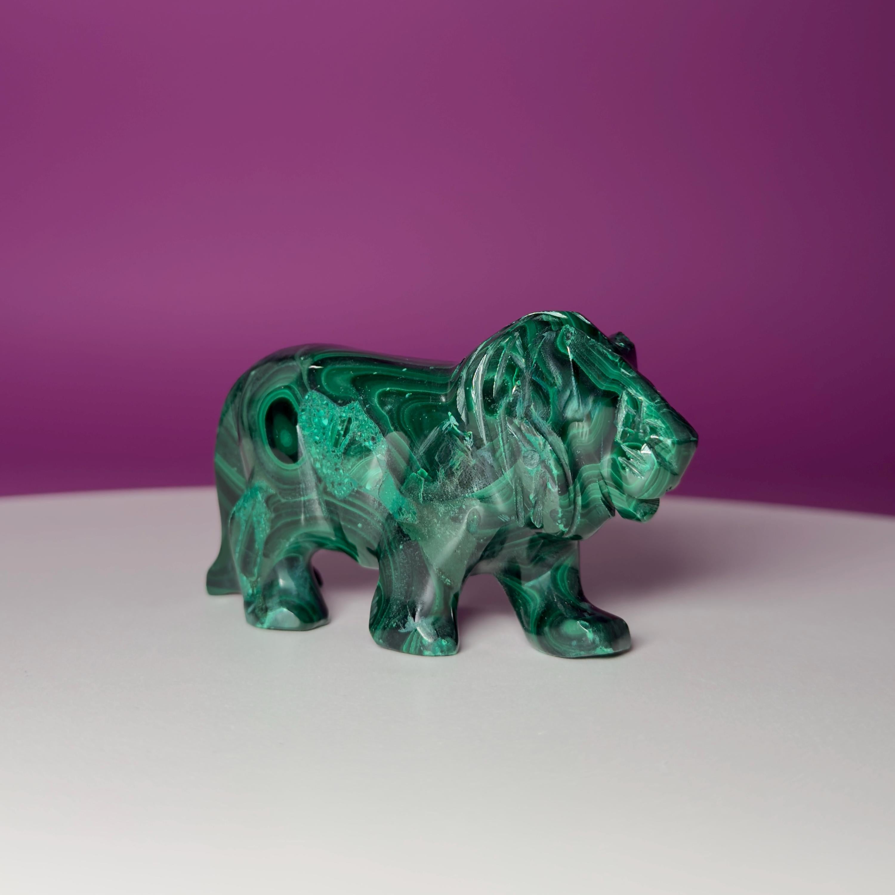Malachite Lion Carving – 164g Hand Carved Crystal for Strength & Protection