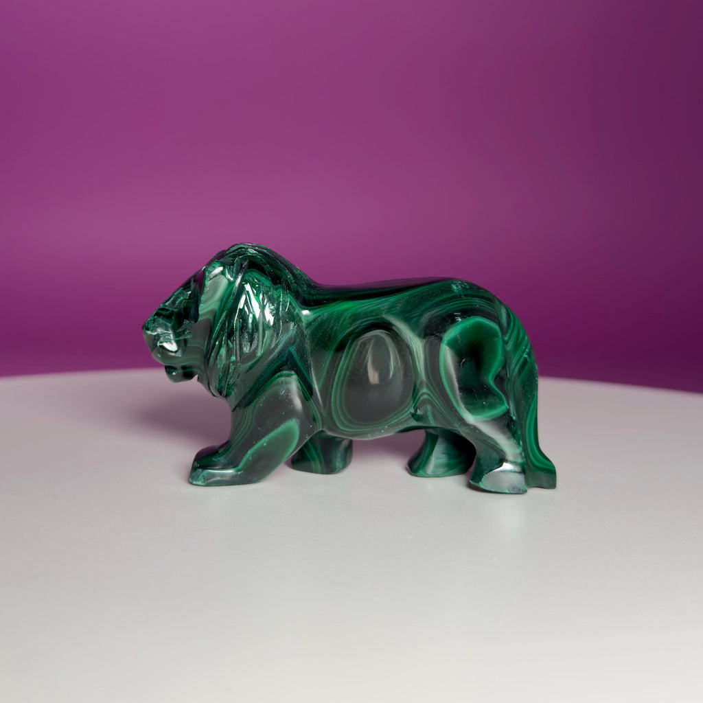 Malachite Lion Carving – 164g Hand Carved Crystal for Strength & Protection
