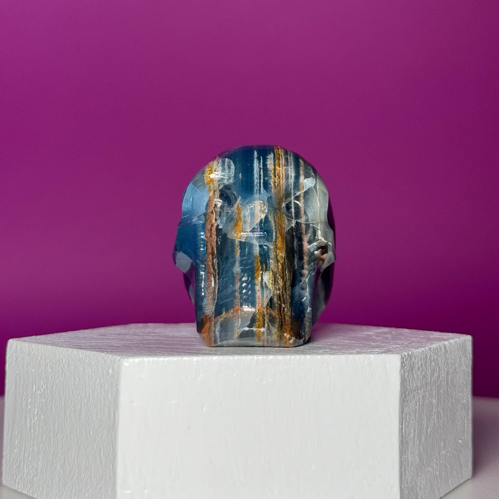 Blue Onyx Skull Carving | Polished Crystal Skull for Strength & Focus
