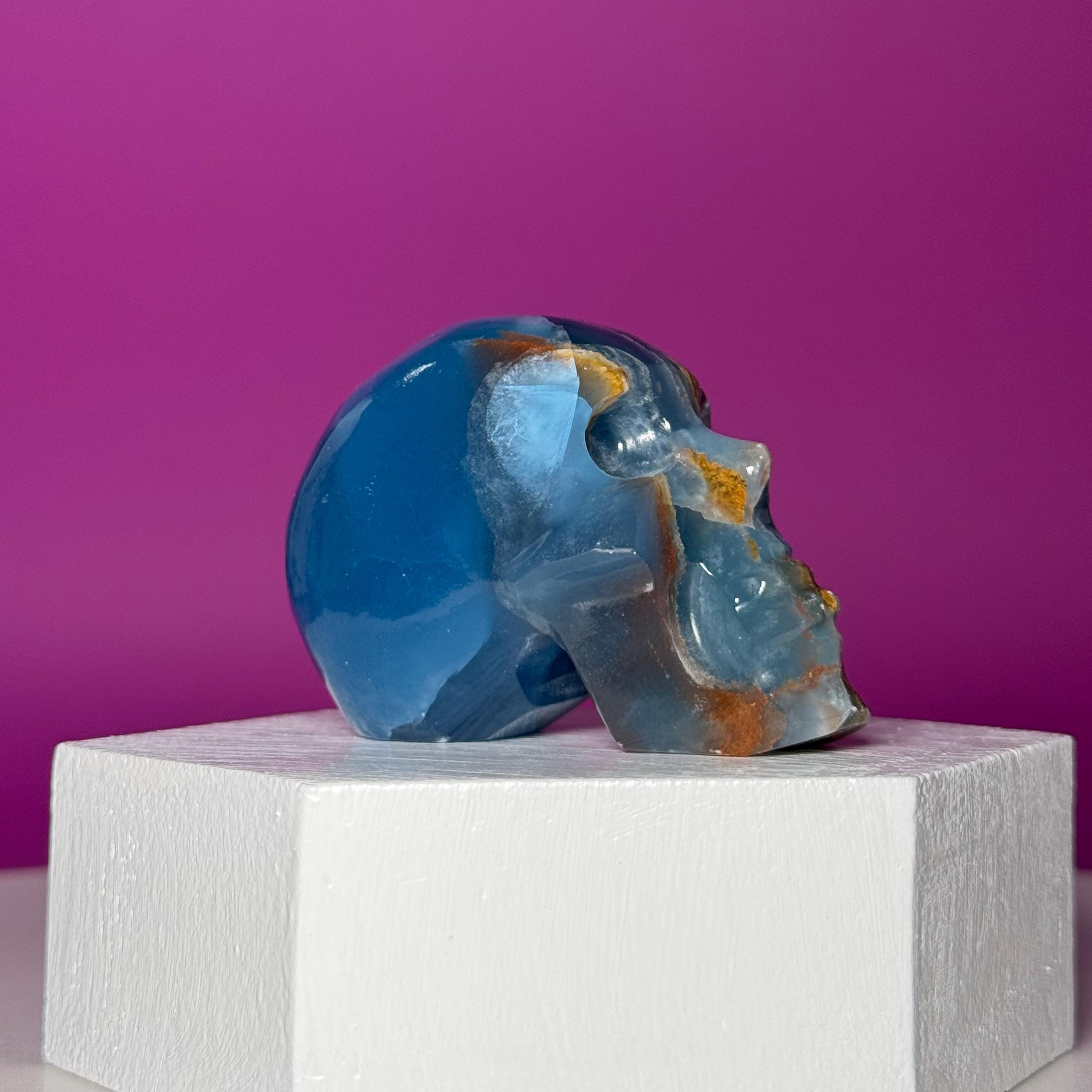 Blue Onyx Skull Carving | Polished Crystal Skull for Strength & Focus