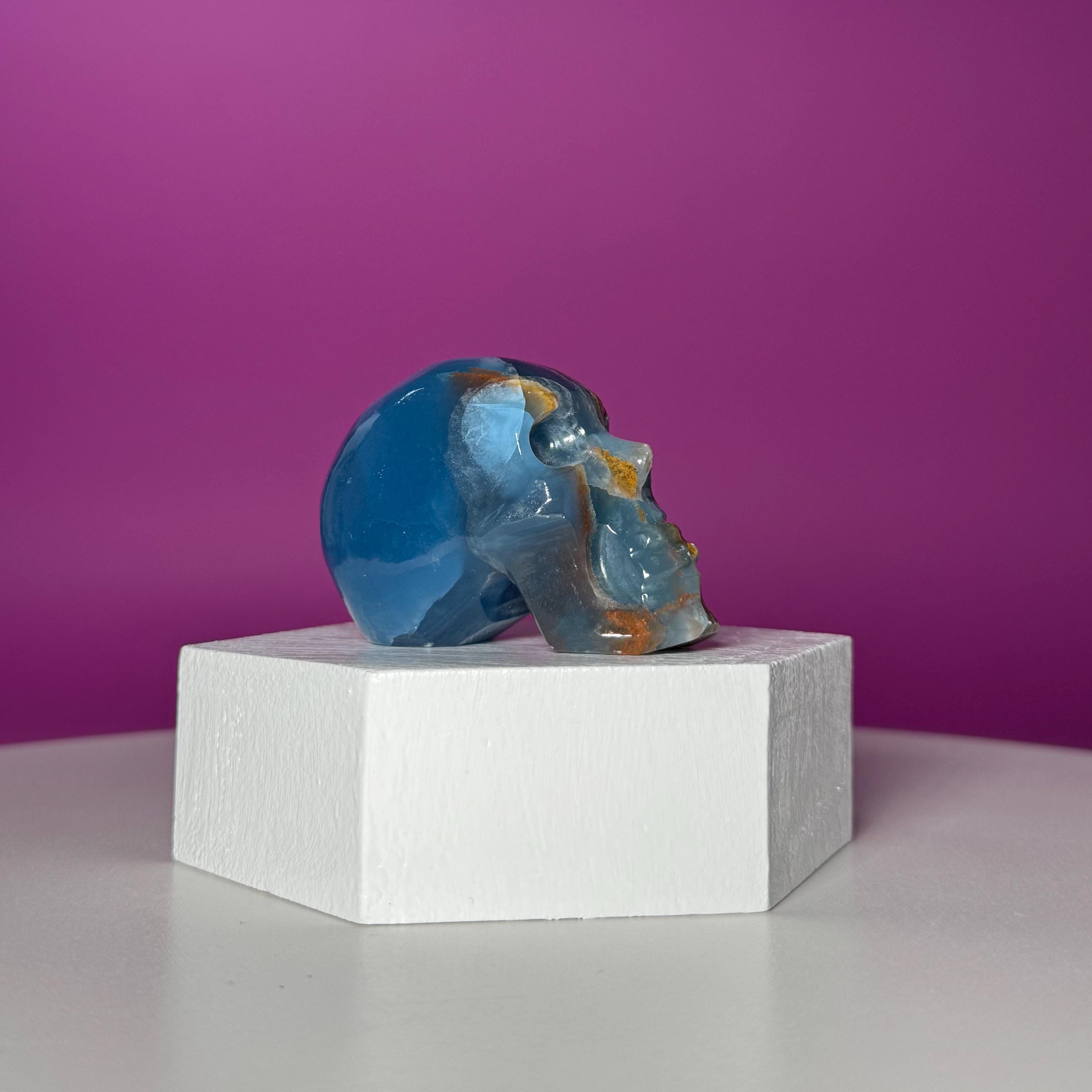 Blue Onyx Skull Carving | Polished Crystal Skull for Strength & Focus