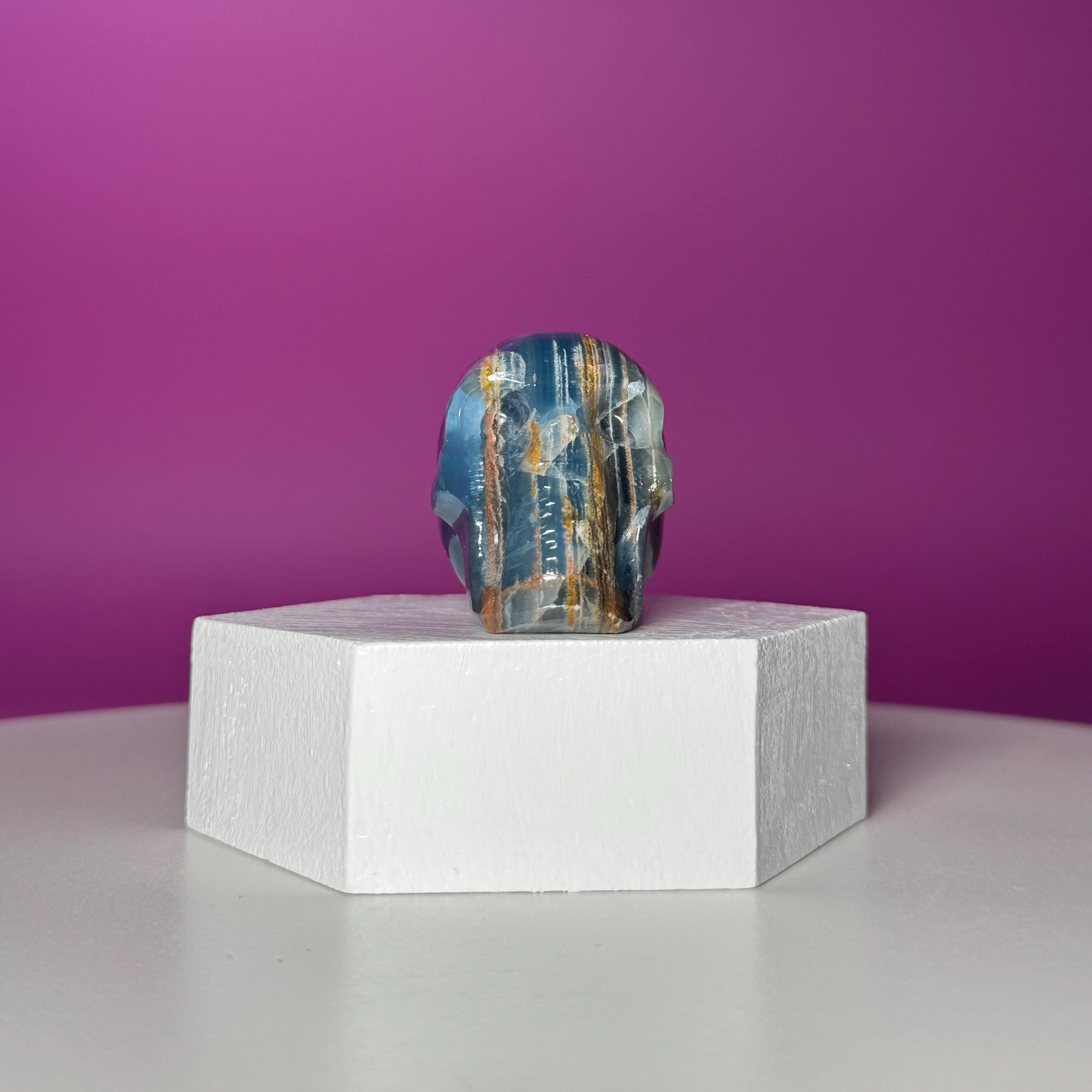 Blue Onyx Skull Carving | Polished Crystal Skull for Strength & Focus