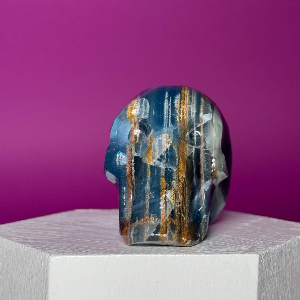 Blue Onyx Skull Carving | Polished Crystal Skull for Strength & Focus