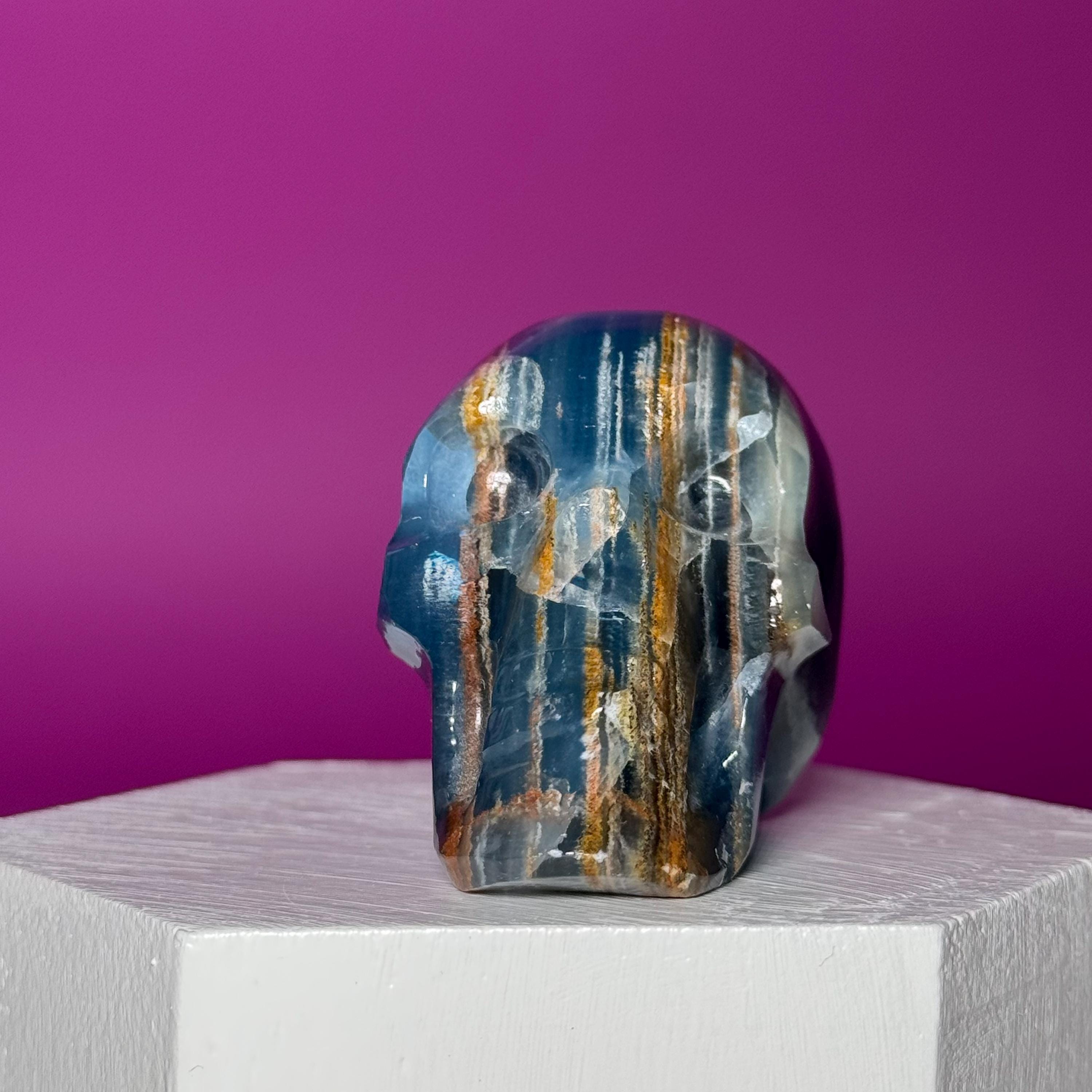 Blue Onyx Skull Carving | Polished Crystal Skull for Strength & Focus