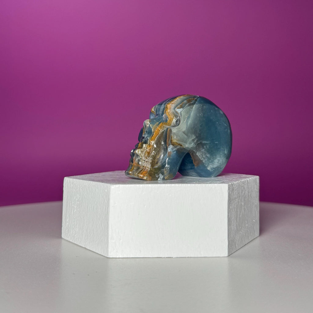 Blue Onyx Skull Carving | Polished Crystal Skull for Strength & Focus
