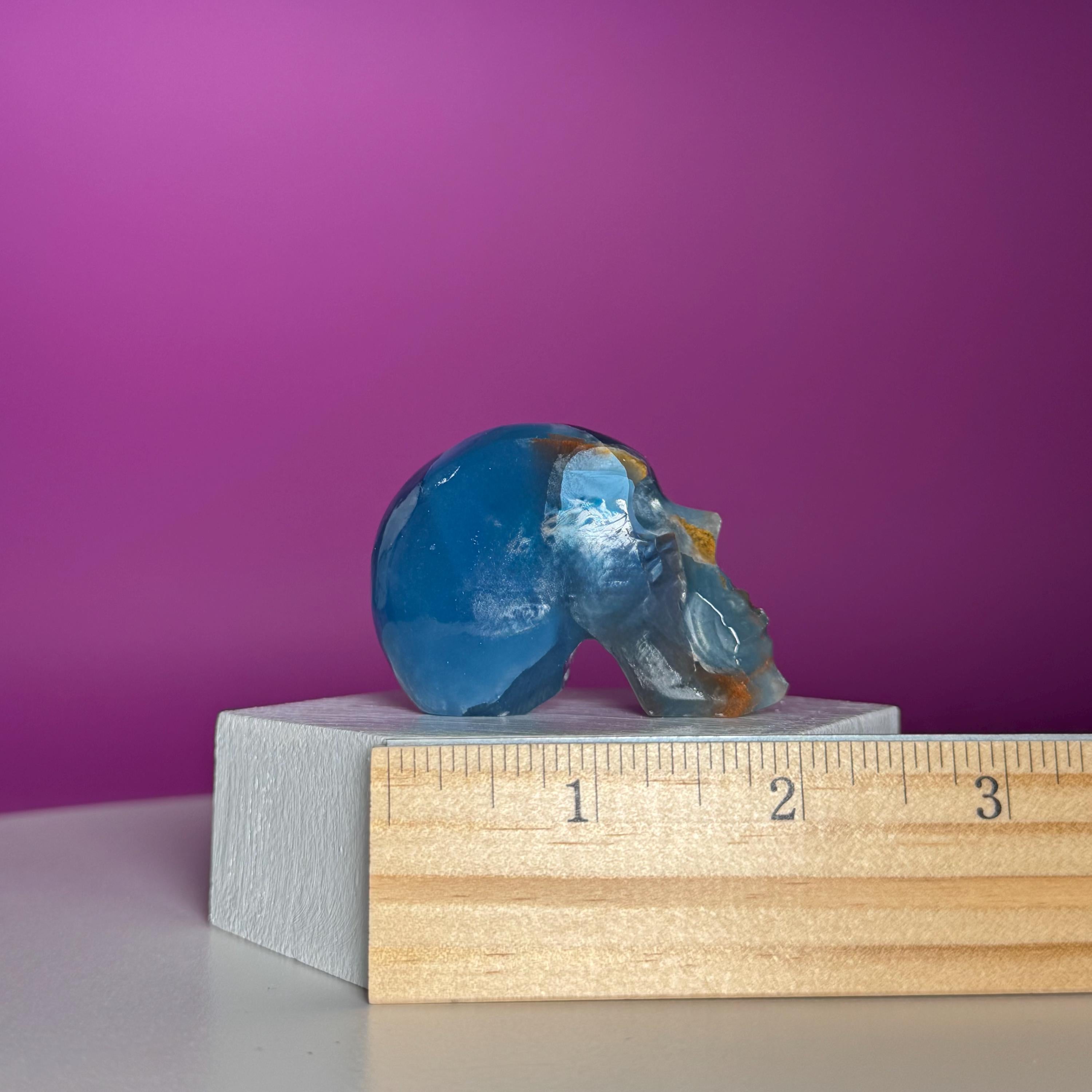 Blue Onyx Skull Carving | Polished Crystal Skull for Strength & Focus