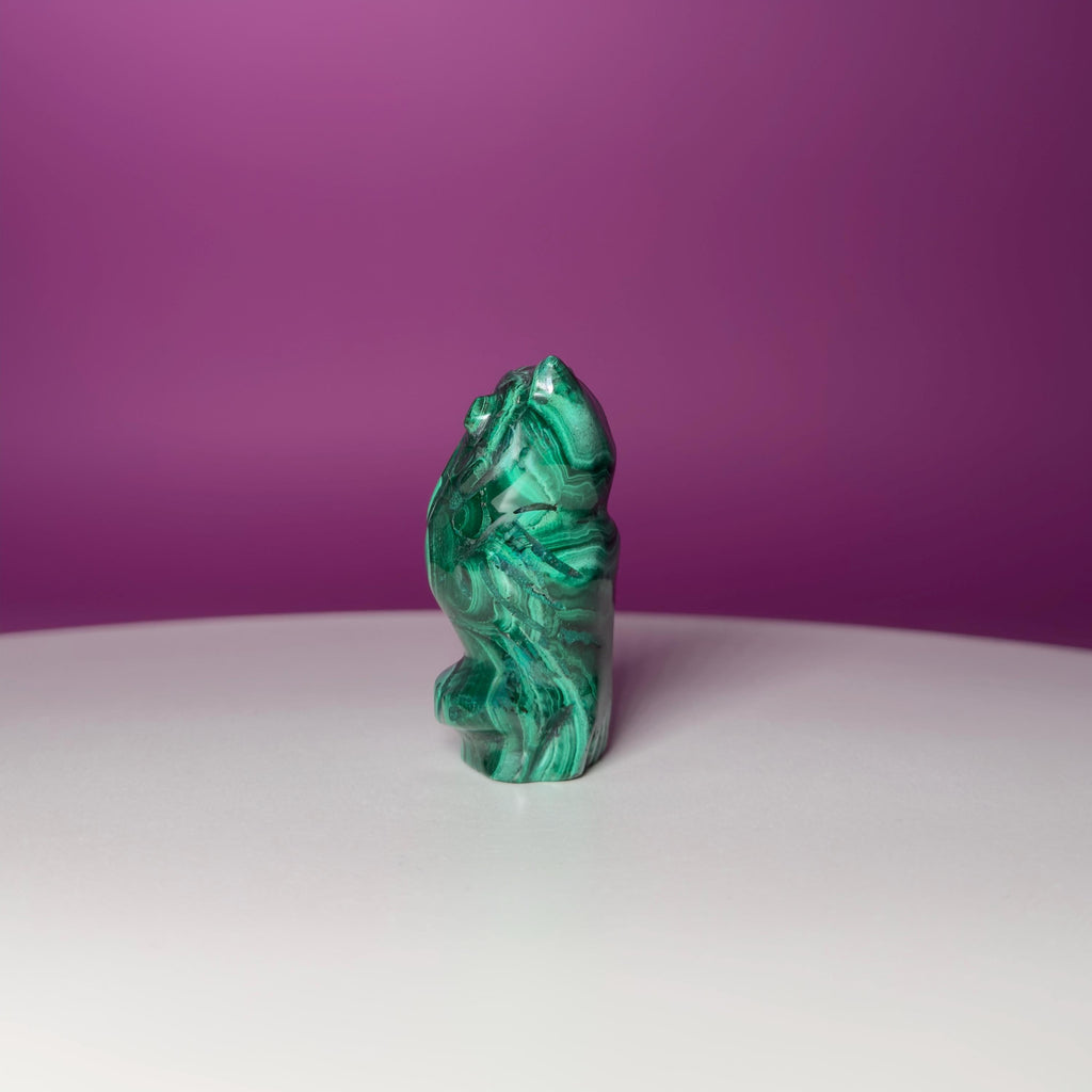 Malachite Owl Carving – Polished Green Crystal Owl Statue for Wisdom