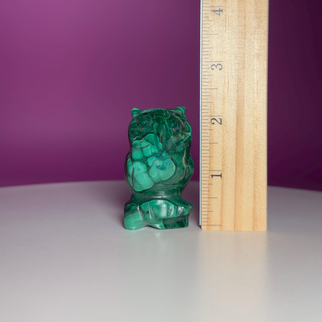 Malachite Owl Carving – Polished Green Crystal Owl Statue for Wisdom