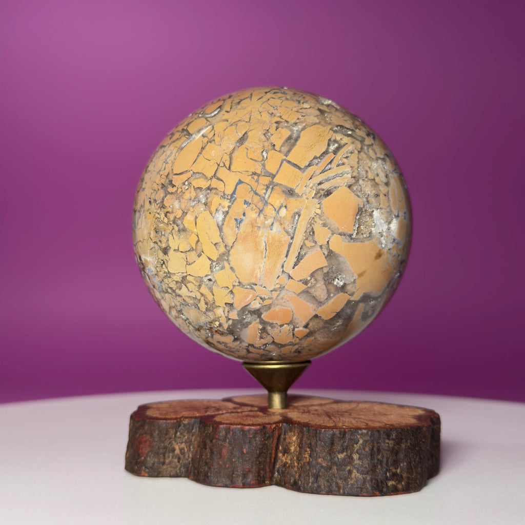 Edge Jasper Sphere 659g with Wood Stand | Mosaic Jasper Crystal Ball Decor Gift