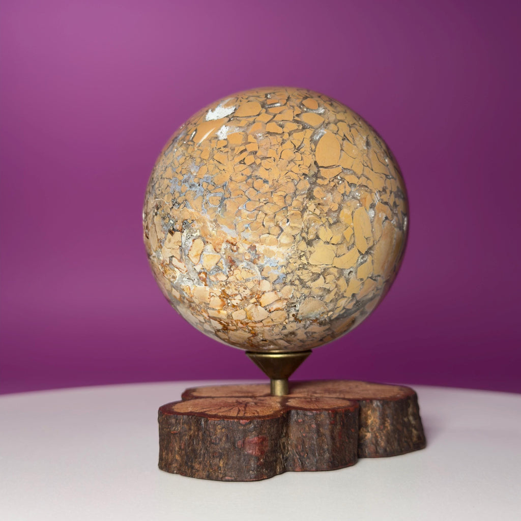 Edge Jasper Sphere 659g with Wood Stand | Mosaic Jasper Crystal Ball Decor Gift