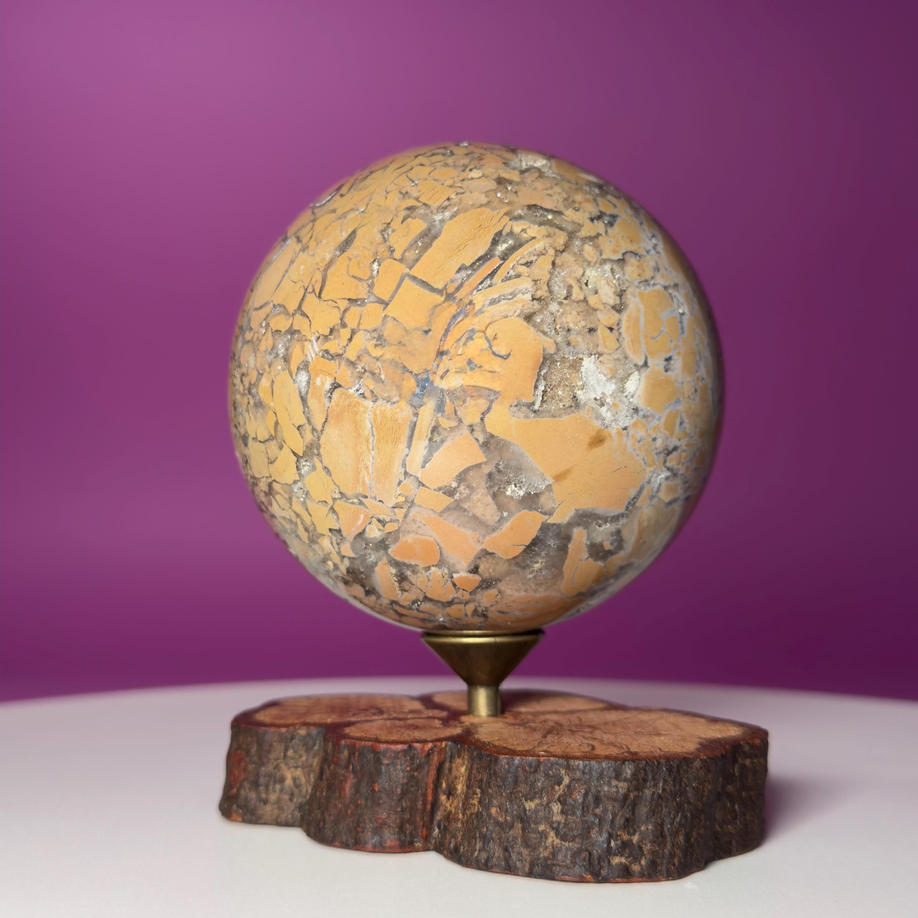 Edge Jasper Sphere 659g with Wood Stand | Mosaic Jasper Crystal Ball Decor Gift