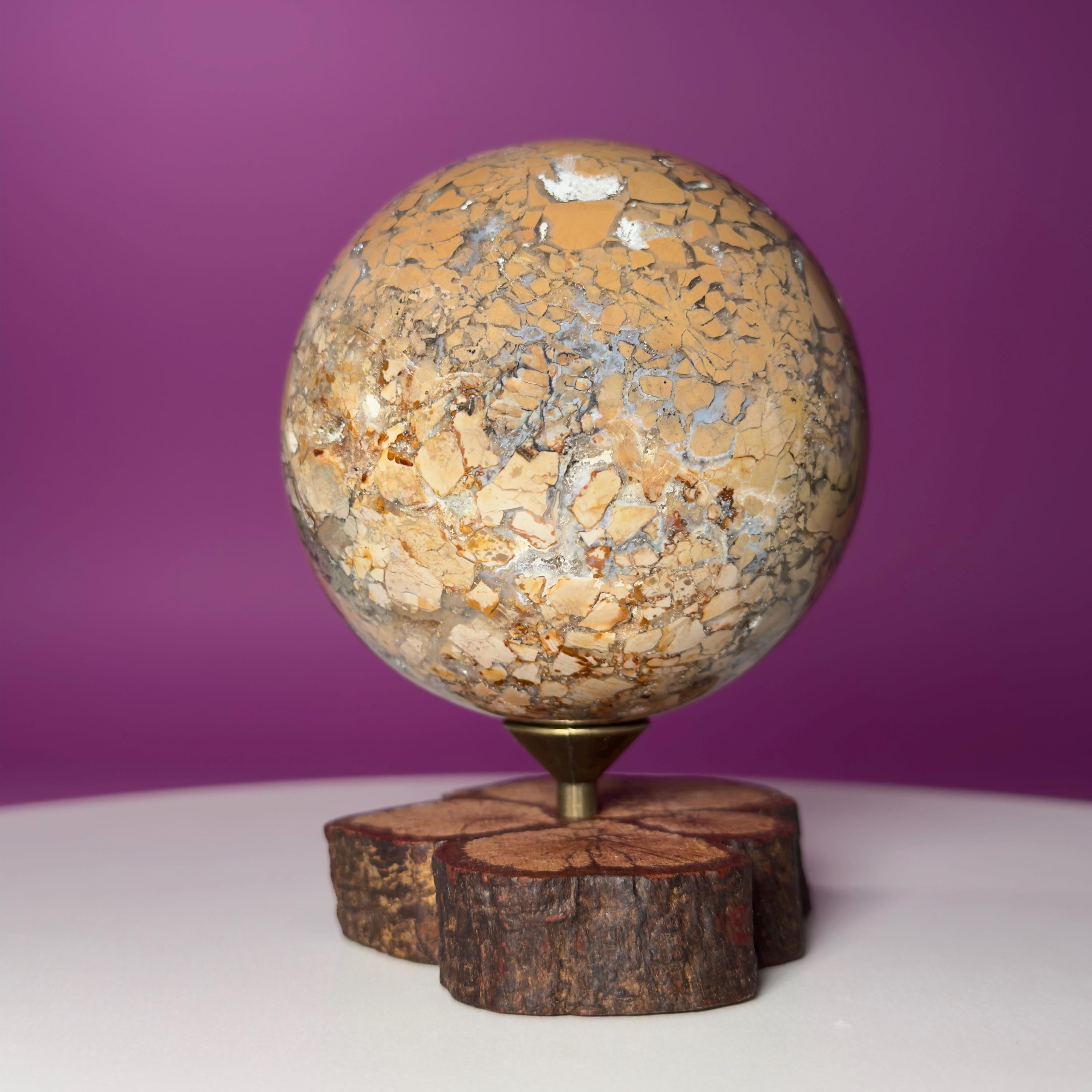 Edge Jasper Sphere 659g with Wood Stand | Mosaic Jasper Crystal Ball Decor Gift