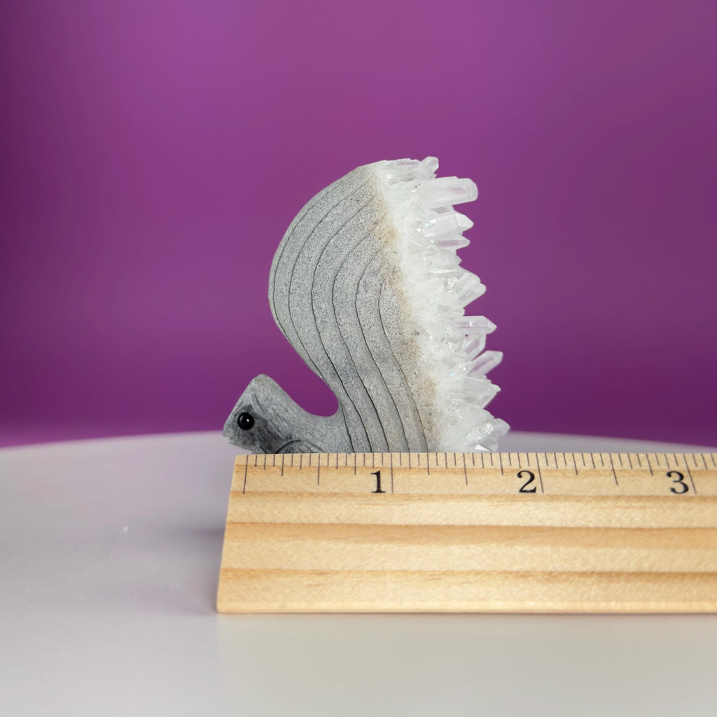 Quartz Squirrel Carving with Natural Crystal Points Tail – 138g Unique Animal Crystal