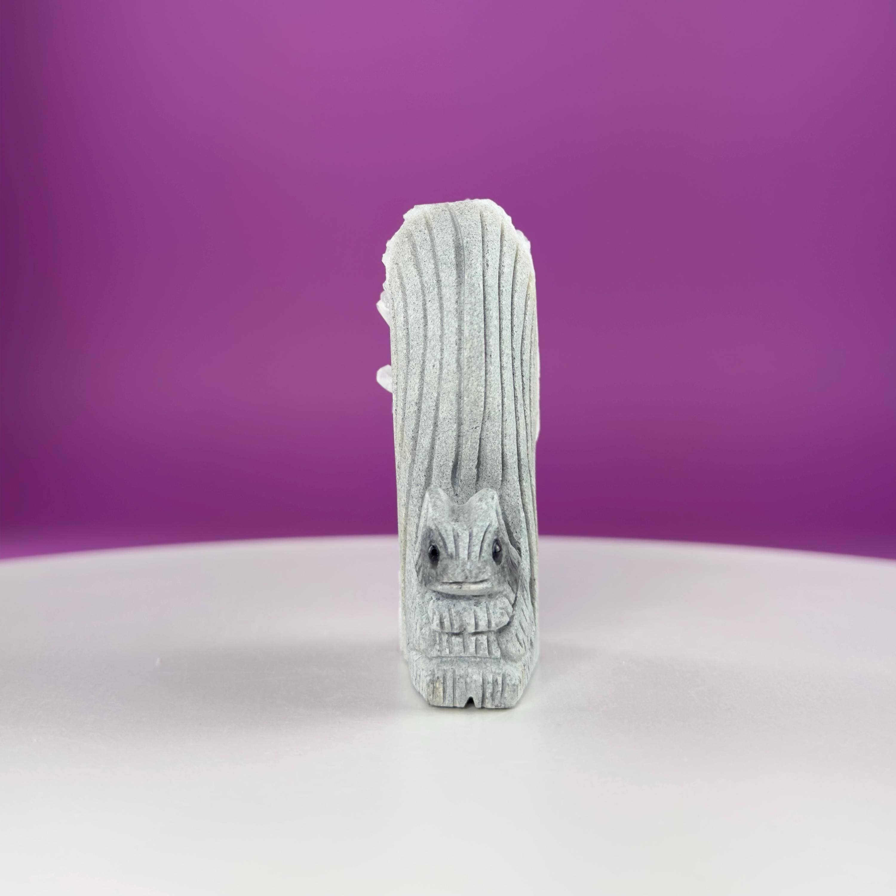 Quartz Squirrel Carving with Natural Crystal Points Tail – 138g Unique Animal Crystal