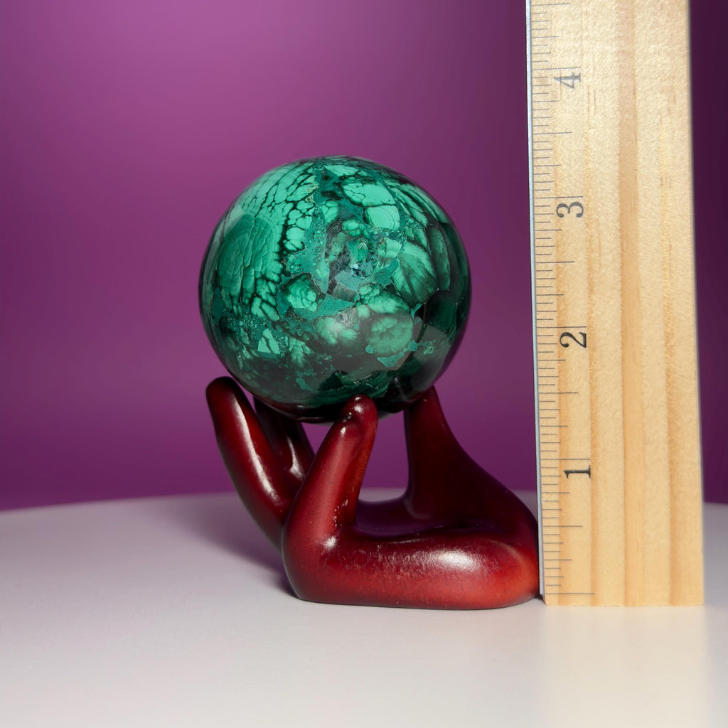 Malachite Crystal Sphere with Hand Stand – Natural Malachite Display