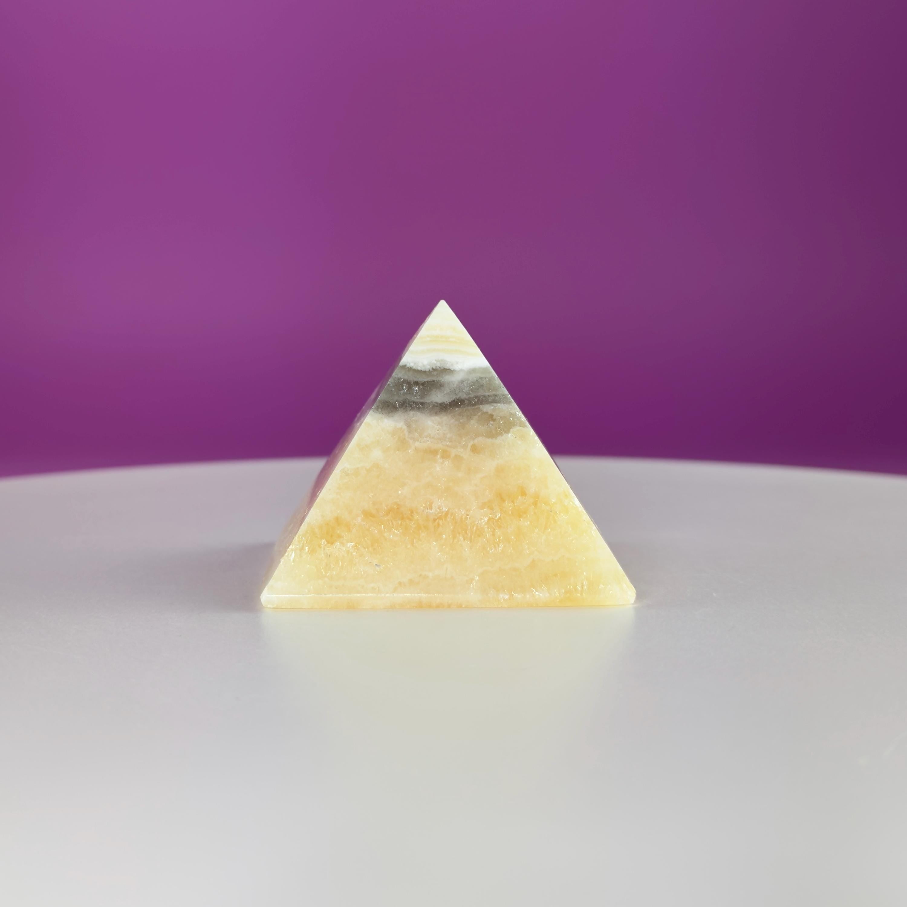 Zebra Calcite Pyramid from Mexico – UV Reactive Crystal Display