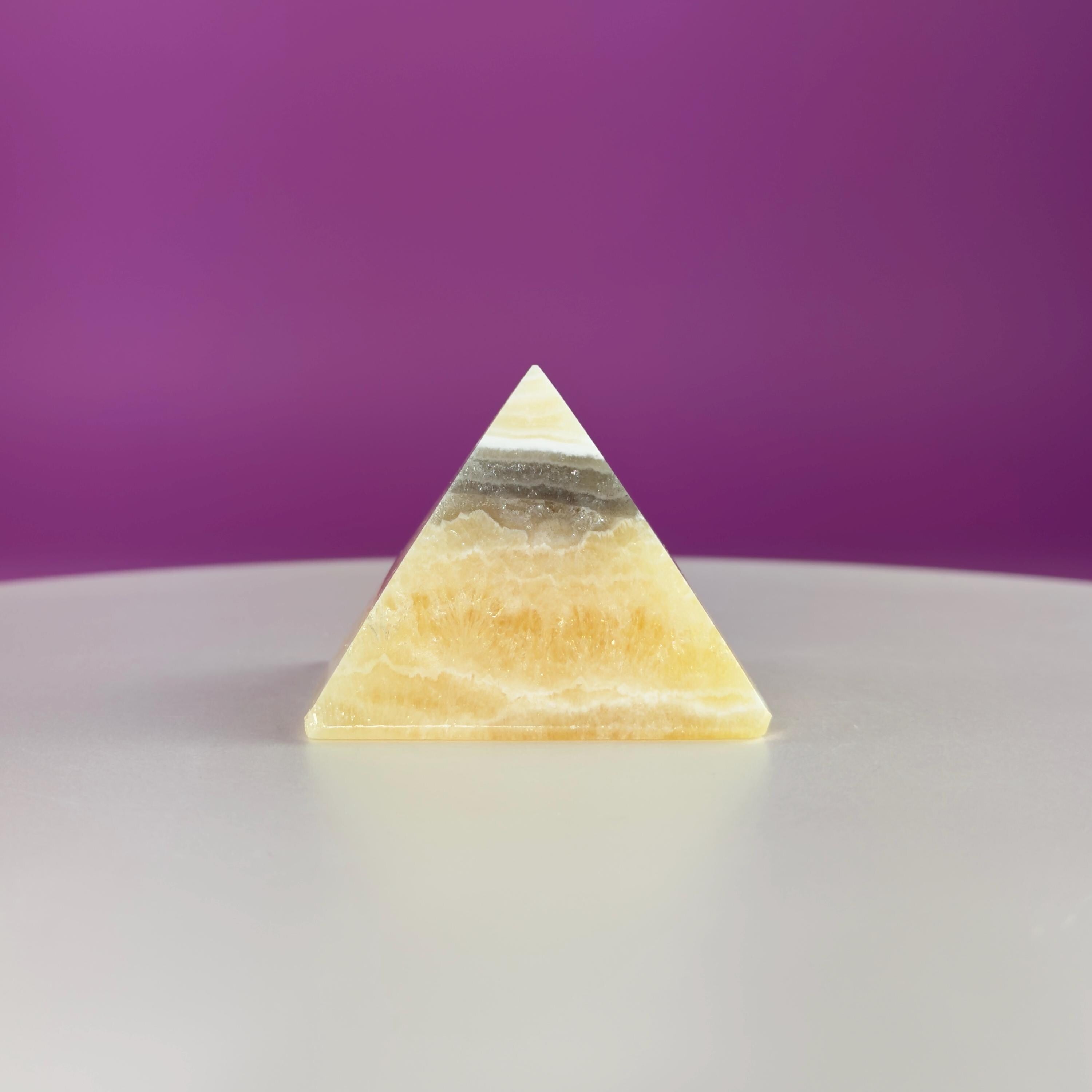 Zebra Calcite Pyramid from Mexico – UV Reactive Crystal Display