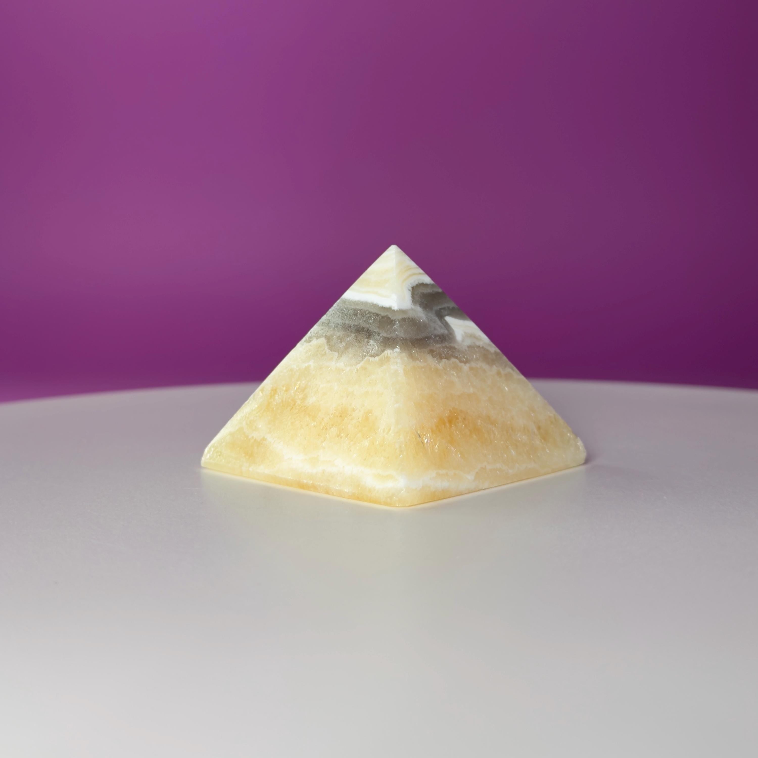 Zebra Calcite Pyramid from Mexico – UV Reactive Crystal Display