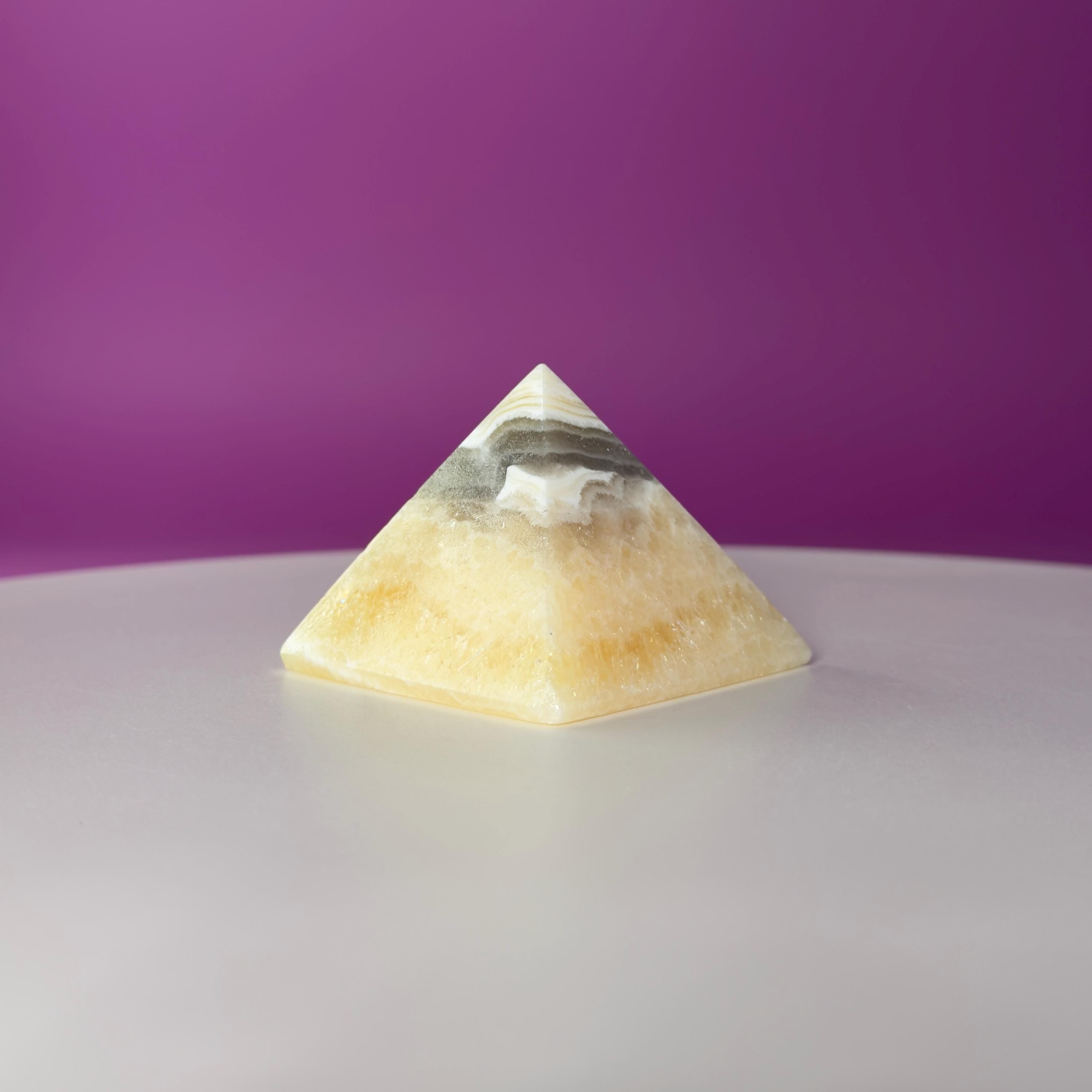 Zebra Calcite Pyramid from Mexico – UV Reactive Crystal Display