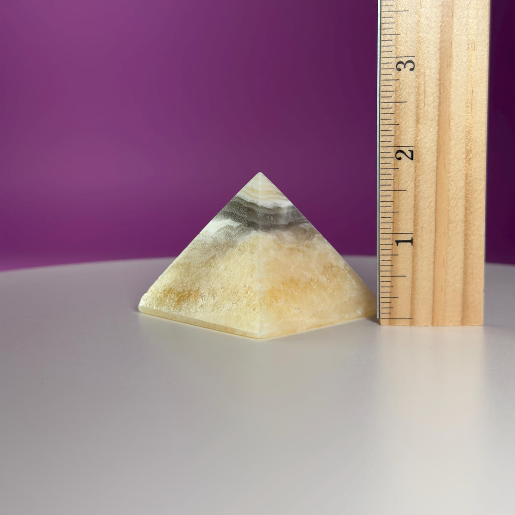 Zebra Calcite Pyramid from Mexico – UV Reactive Crystal Display
