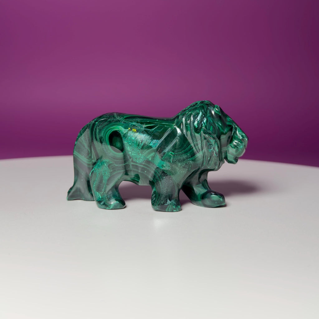 Malachite Lion Carving – 164g Hand Carved Crystal for Strength & Protection