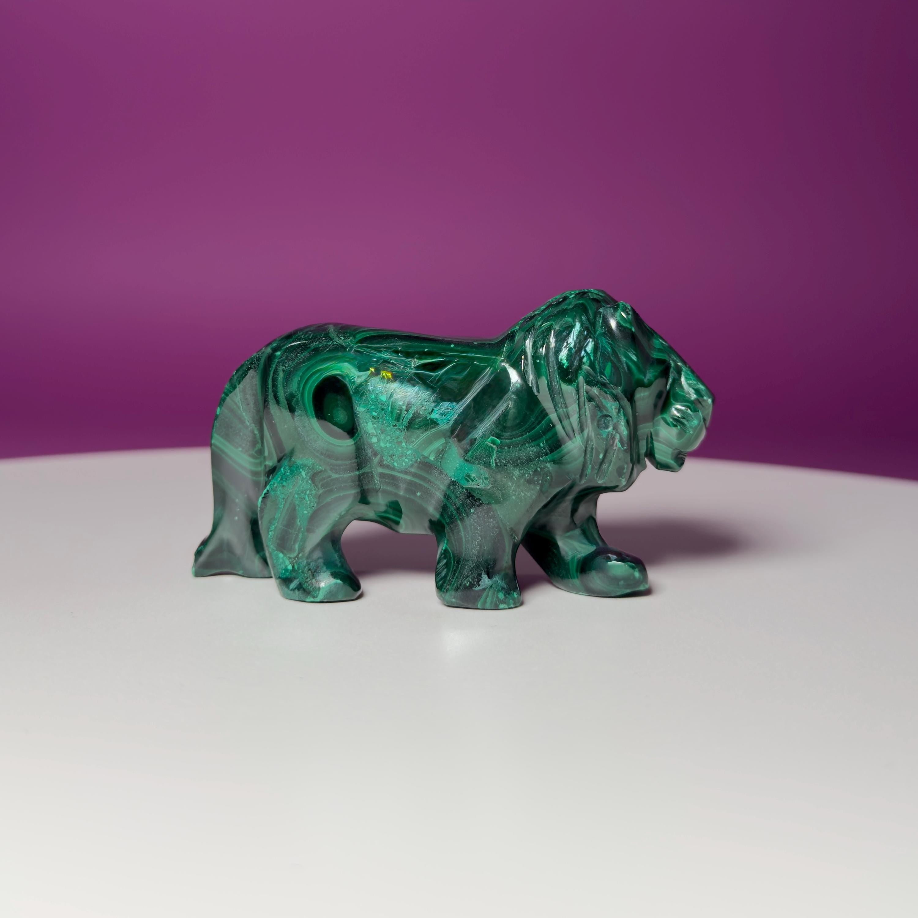 Malachite Lion Carving – 164g Hand Carved Crystal for Strength & Protection