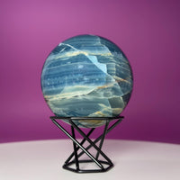 Blue Onyx Sphere with Stand – 596g Banded Crystal for Calm & Balance