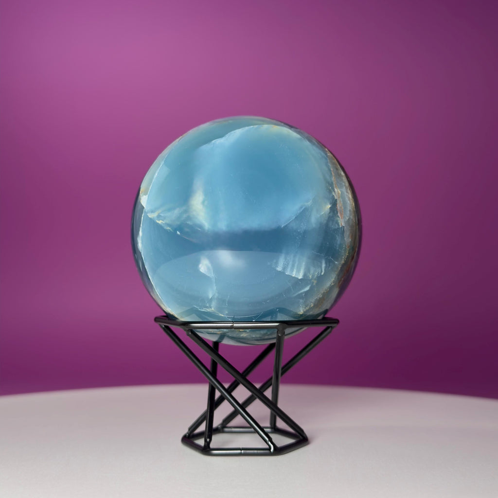 Blue Onyx Sphere with Stand – 596g Banded Crystal for Calm & Balance