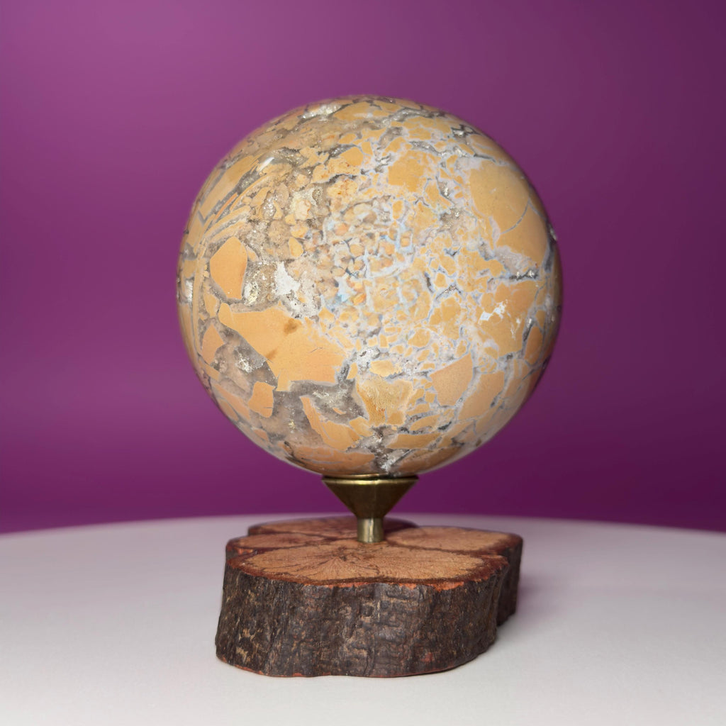 Edge Jasper Sphere 659g with Wood Stand | Mosaic Jasper Crystal Ball Decor Gift