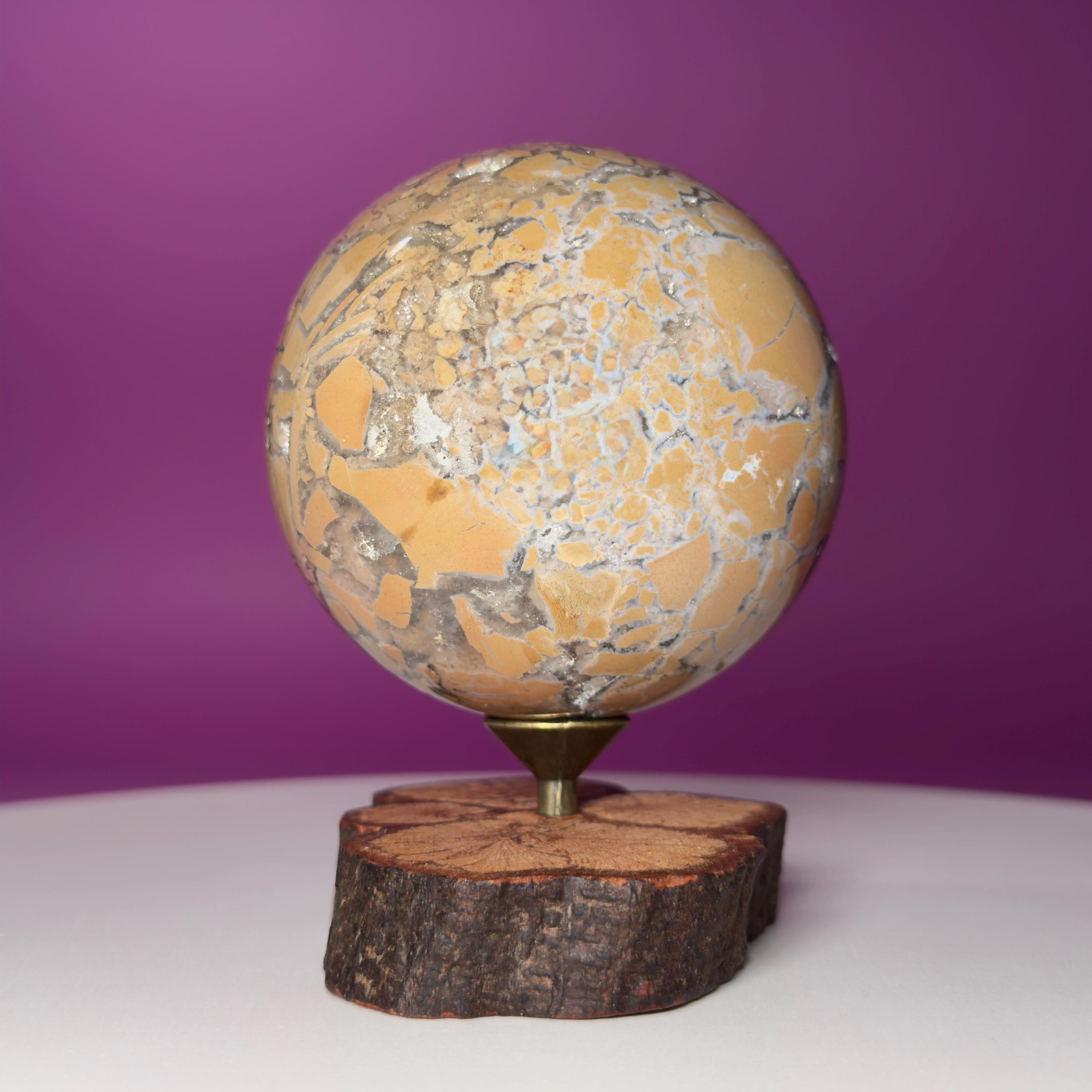 Edge Jasper Sphere 659g with Wood Stand | Mosaic Jasper Crystal Ball Decor Gift