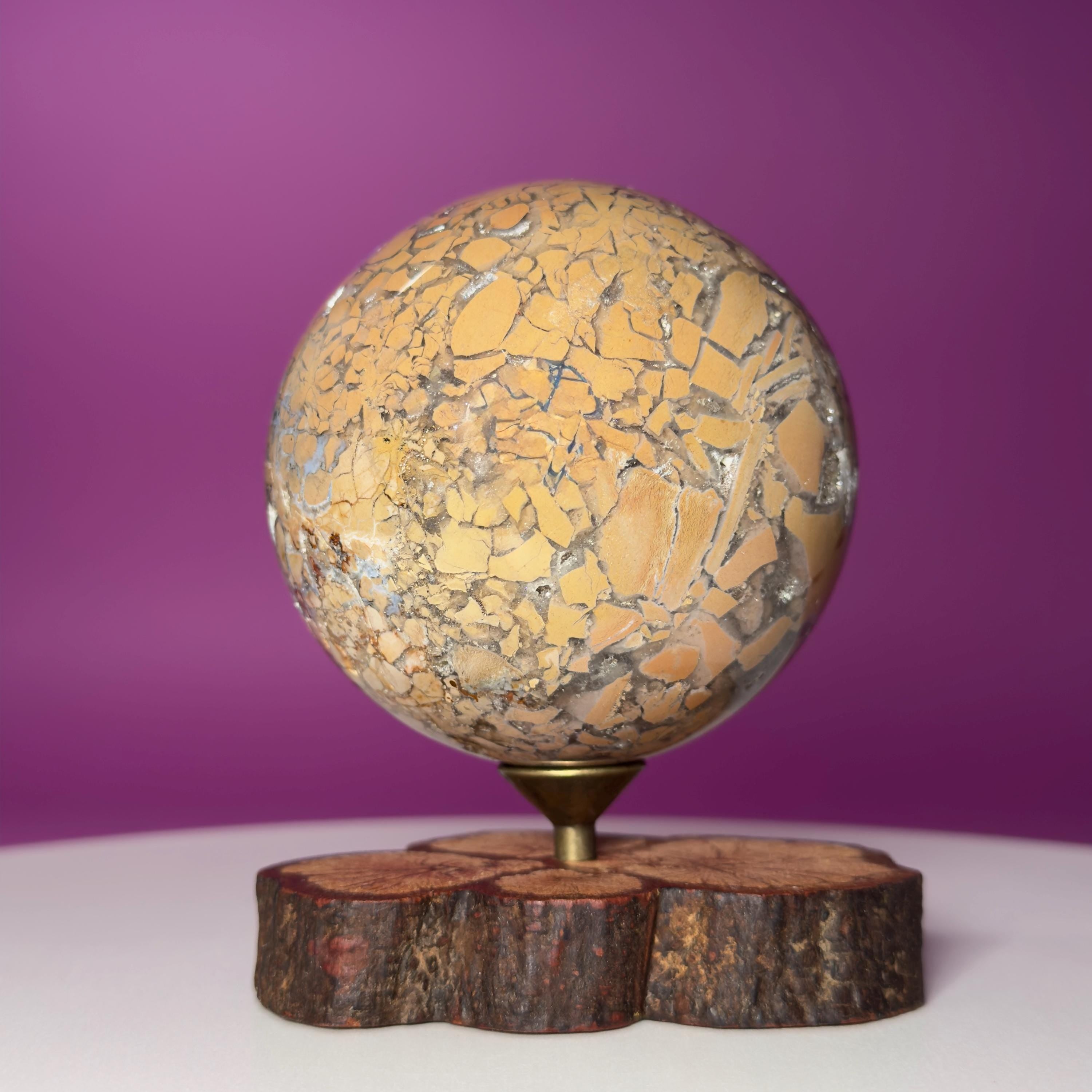 Edge Jasper Sphere 659g with Wood Stand | Mosaic Jasper Crystal Ball Decor Gift
