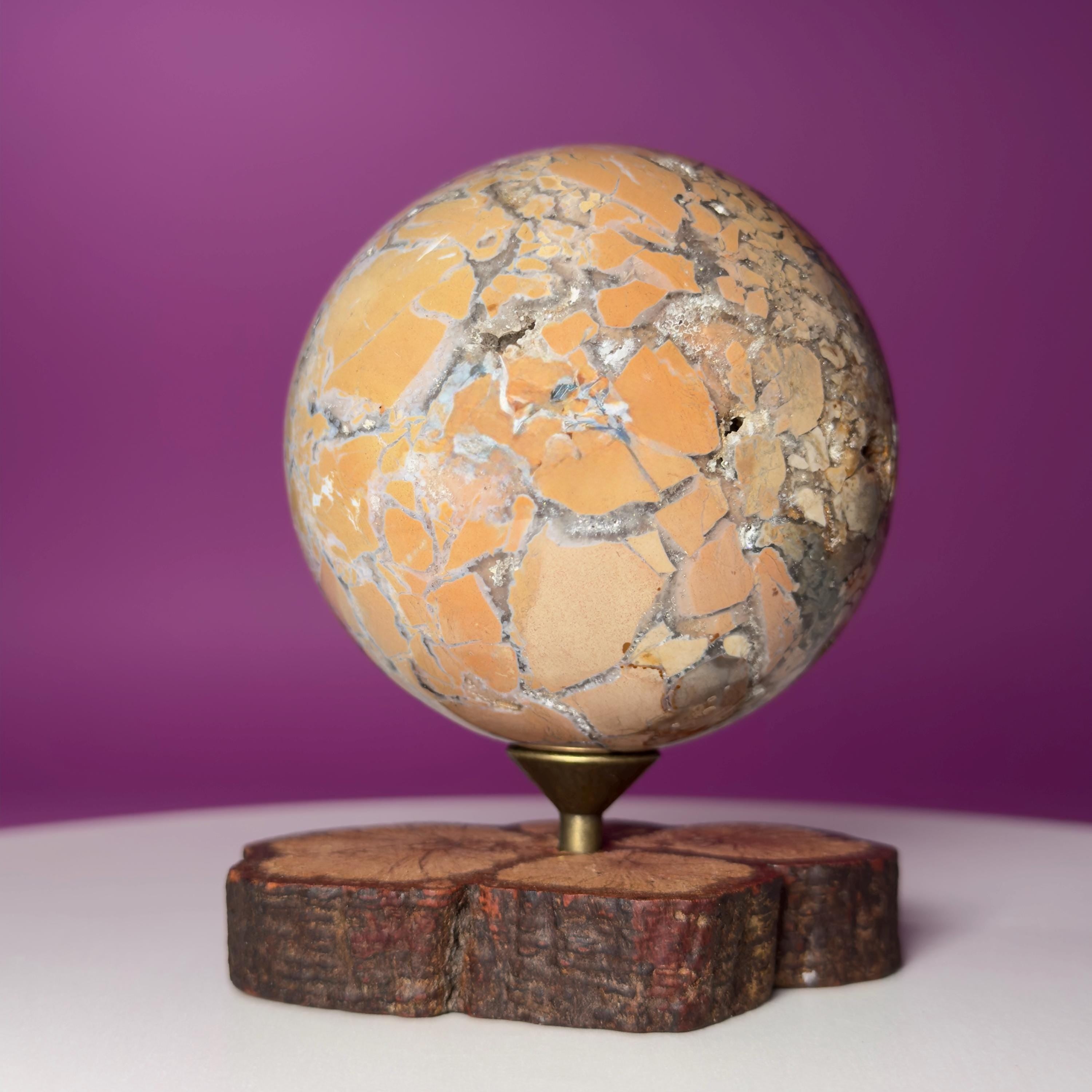 Edge Jasper Sphere 659g with Wood Stand | Mosaic Jasper Crystal Ball Decor Gift