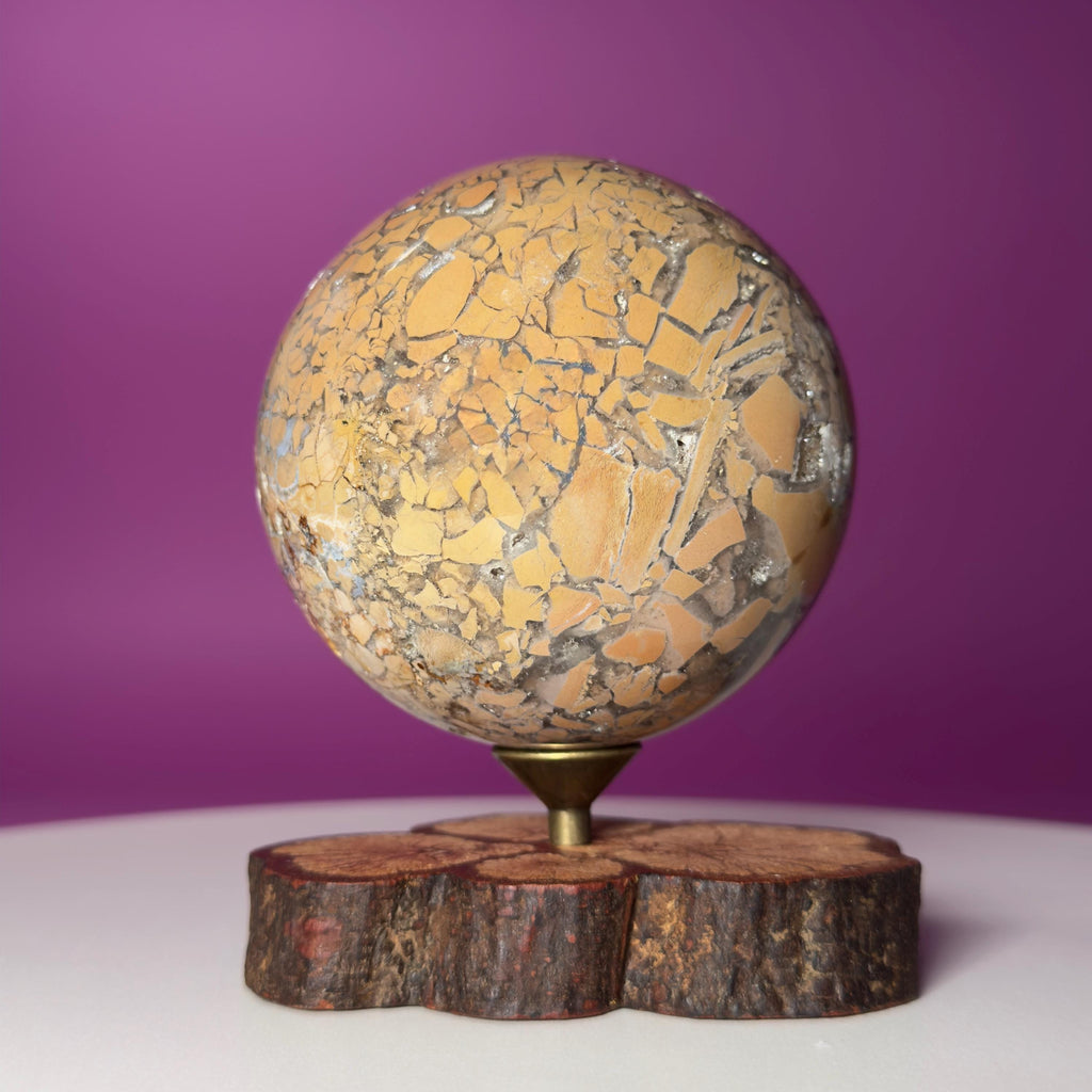 Edge Jasper Sphere 659g with Wood Stand | Mosaic Jasper Crystal Ball Decor Gift
