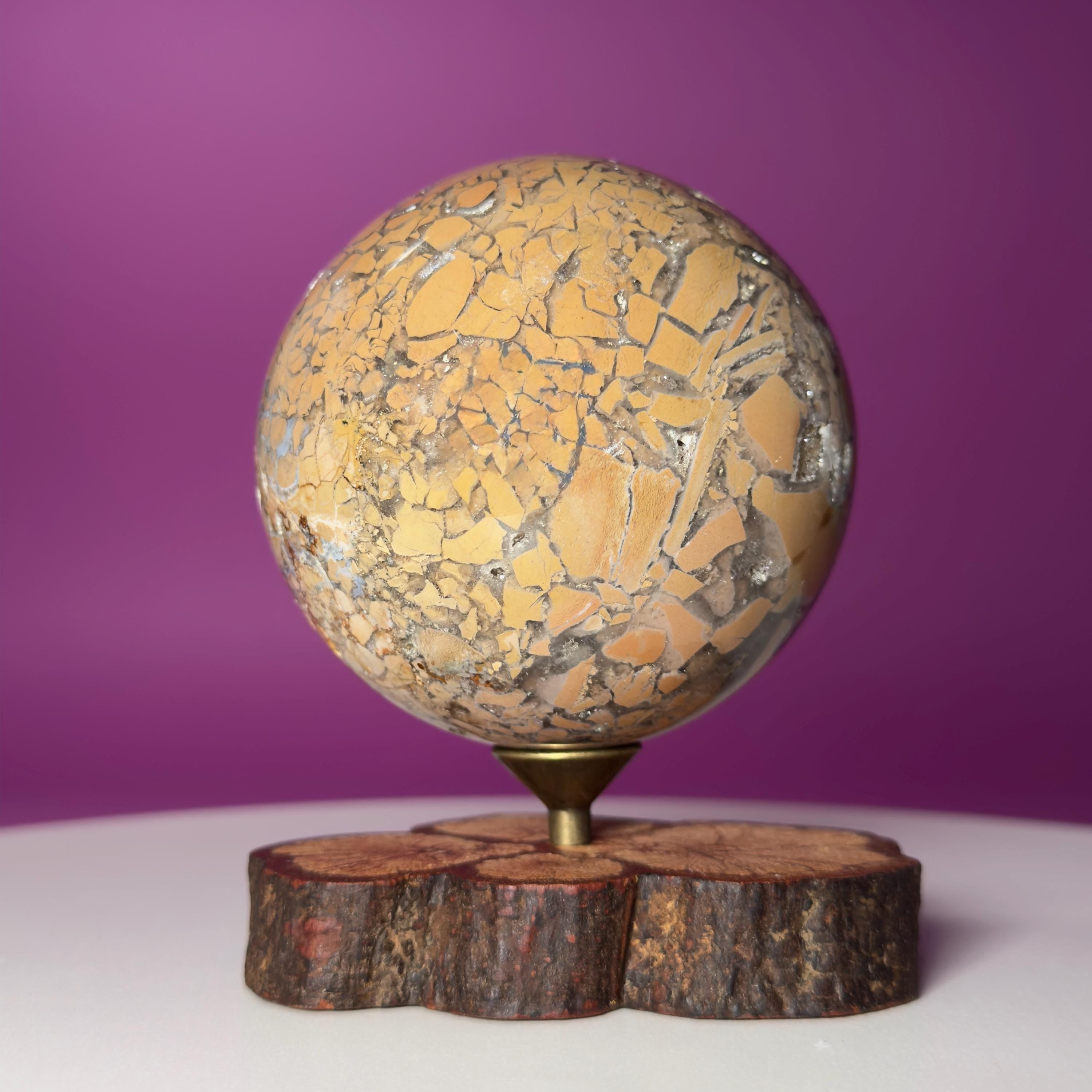 Edge Jasper Sphere 659g with Wood Stand | Mosaic Jasper Crystal Ball Decor Gift