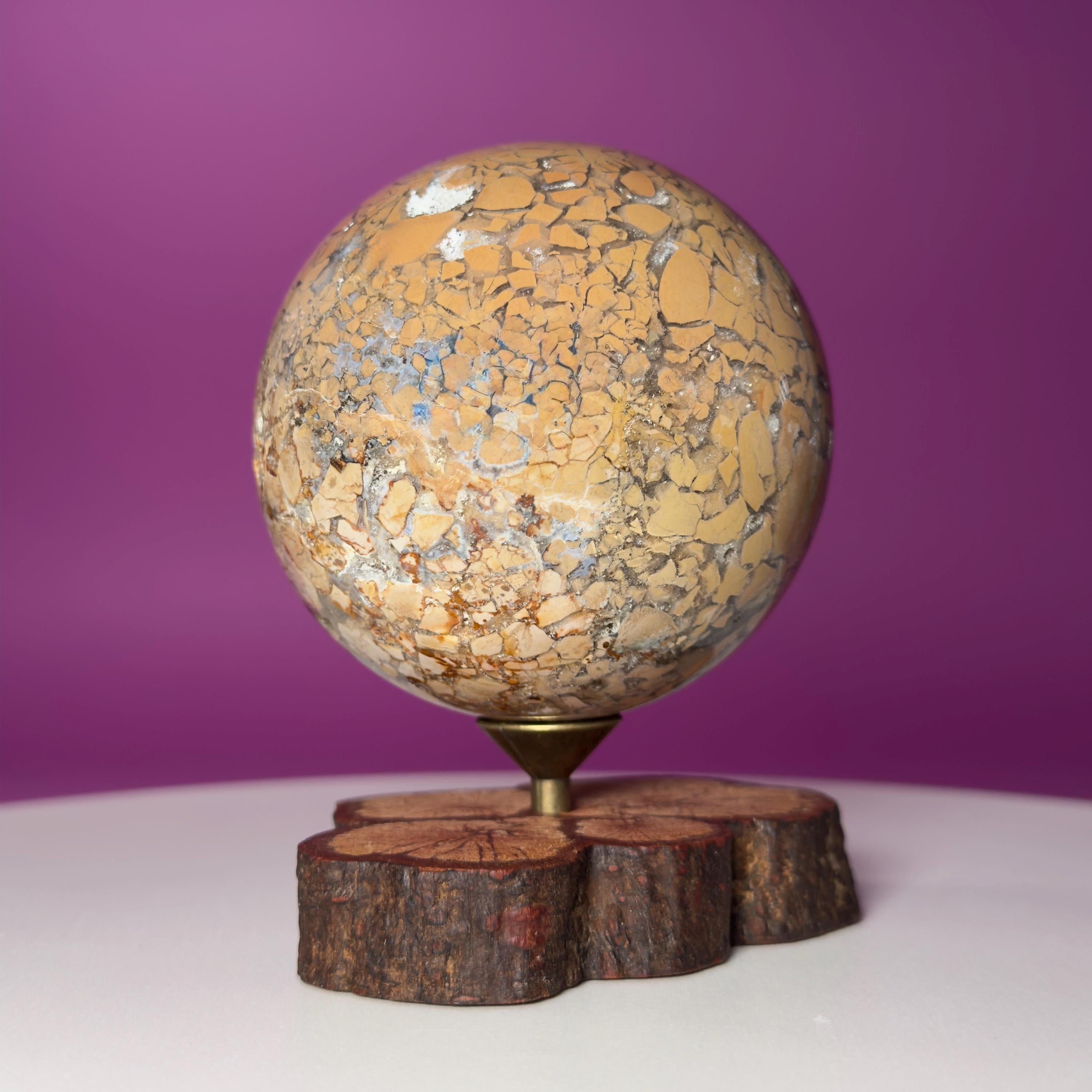 Edge Jasper Sphere 659g with Wood Stand | Mosaic Jasper Crystal Ball Decor Gift