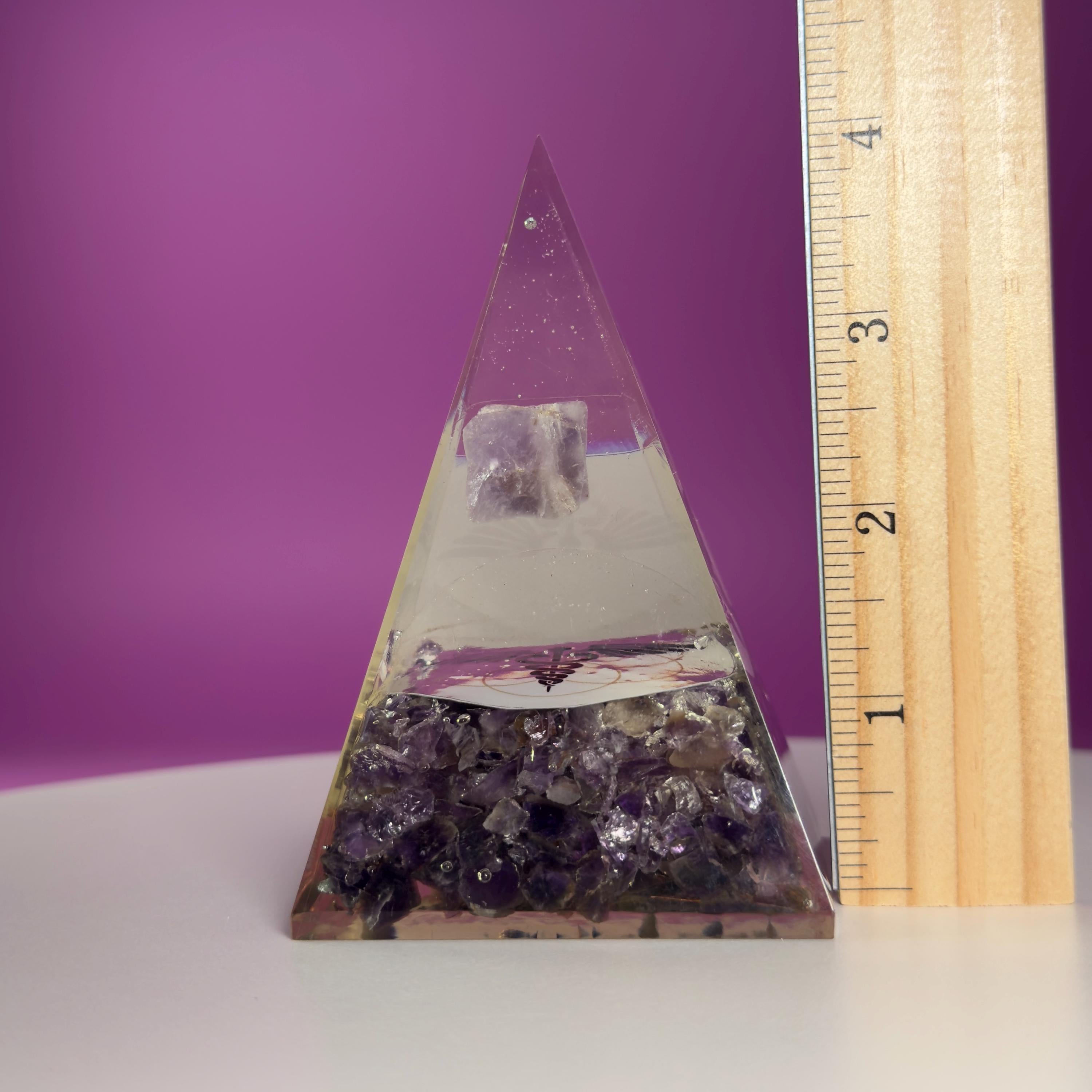 Amethyst Orgone Pyramid with Merkaba – Healing Energy Crystal Décor, Akoni’s Misfit Crystal
