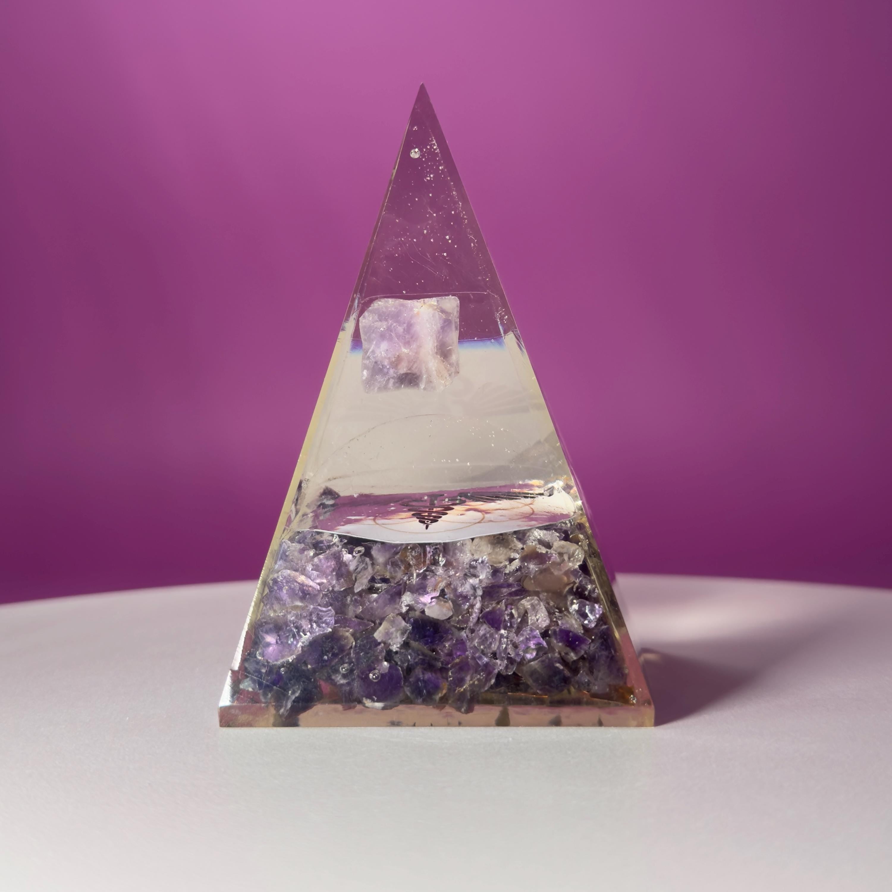 Amethyst Orgone Pyramid with Merkaba – Healing Energy Crystal Décor, Akoni’s Misfit Crystal