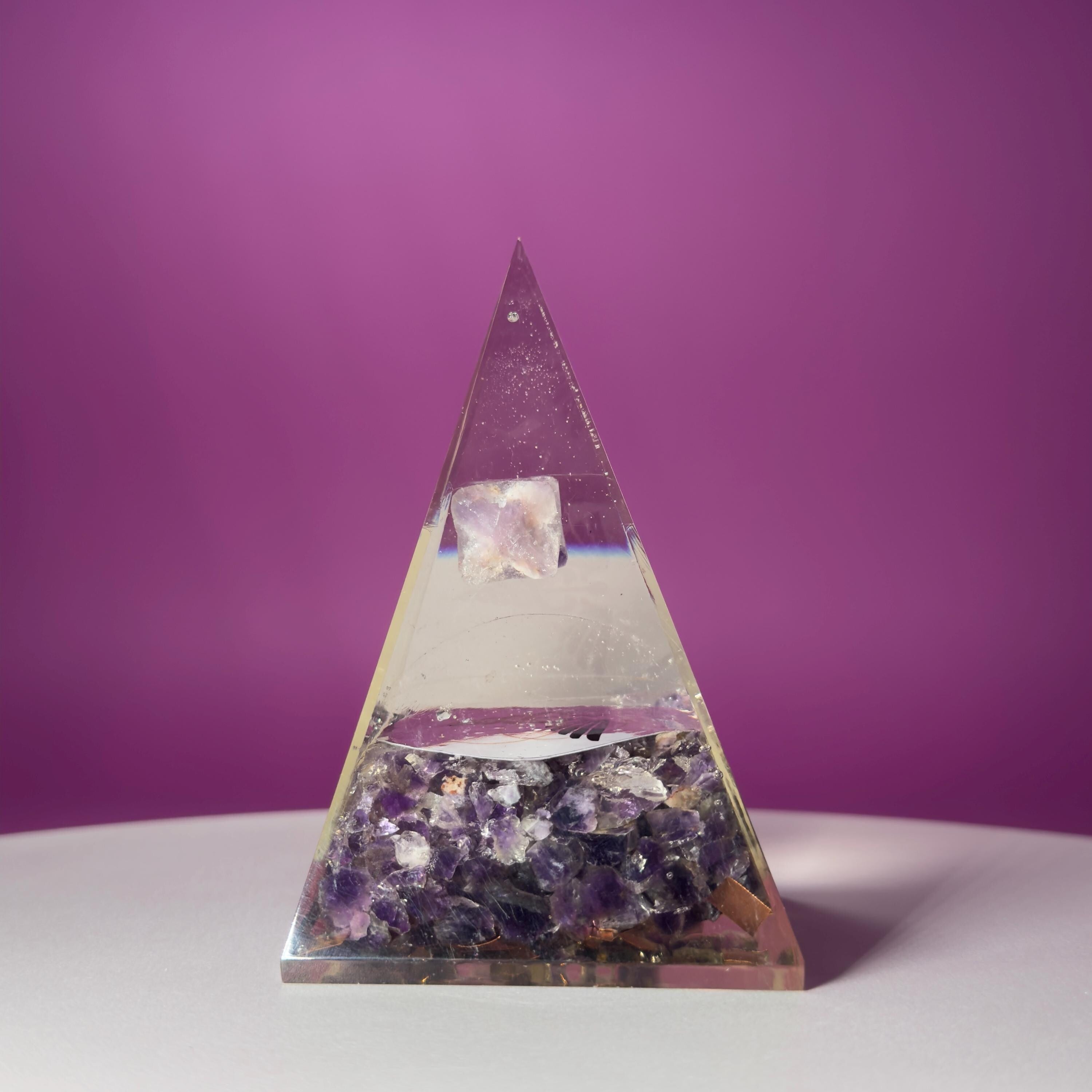 Amethyst Orgone Pyramid with Merkaba – Healing Energy Crystal Décor, Akoni’s Misfit Crystal