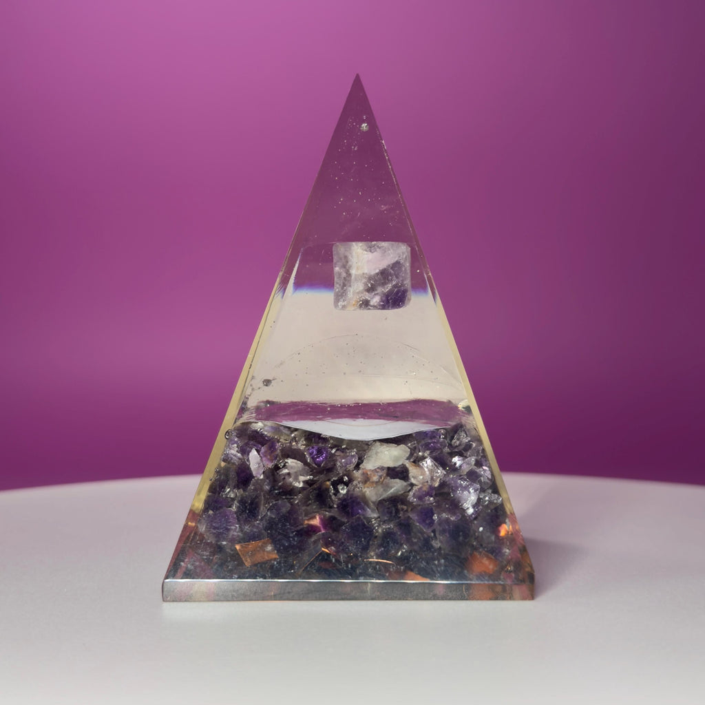 Amethyst Orgone Pyramid with Merkaba – Healing Energy Crystal Décor, Akoni’s Misfit Crystal