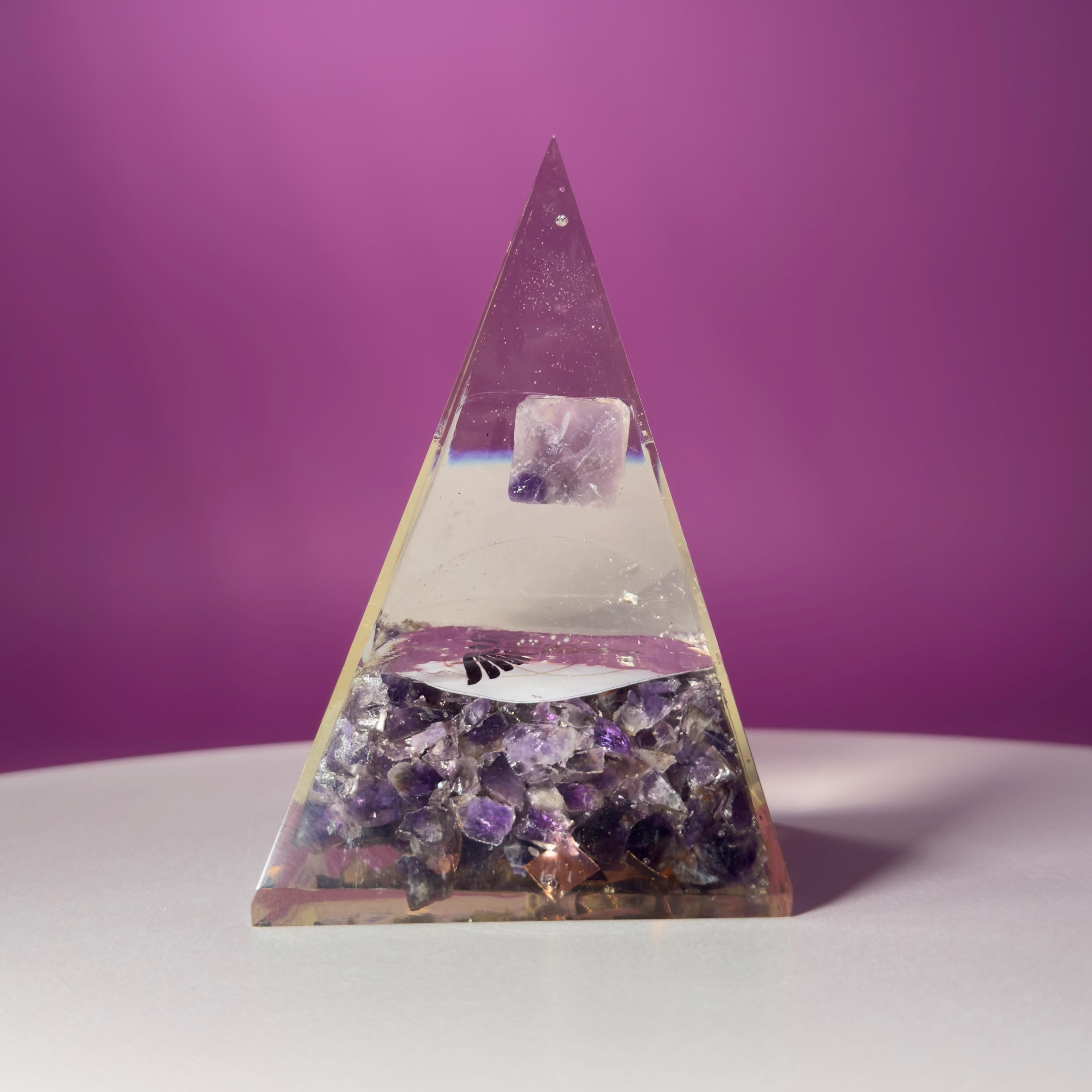 Amethyst Orgone Pyramid with Merkaba – Healing Energy Crystal Décor, Akoni’s Misfit Crystal