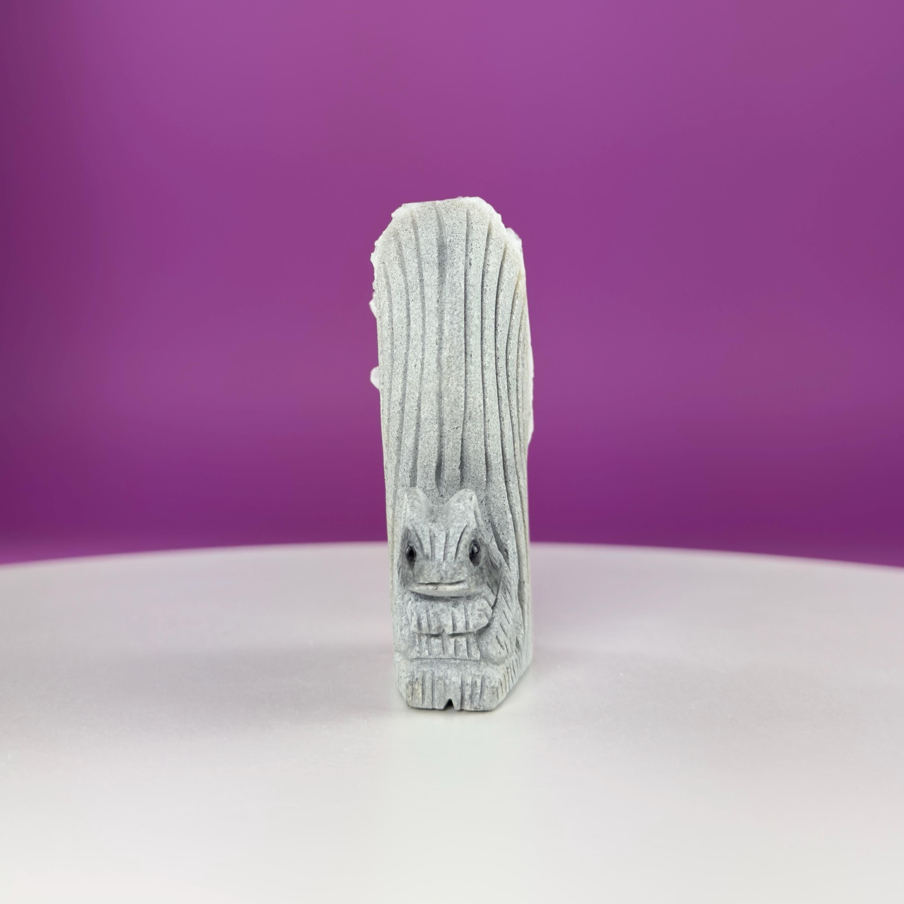 Quartz Squirrel Carving with Natural Crystal Points Tail – 138g Unique Animal Crystal