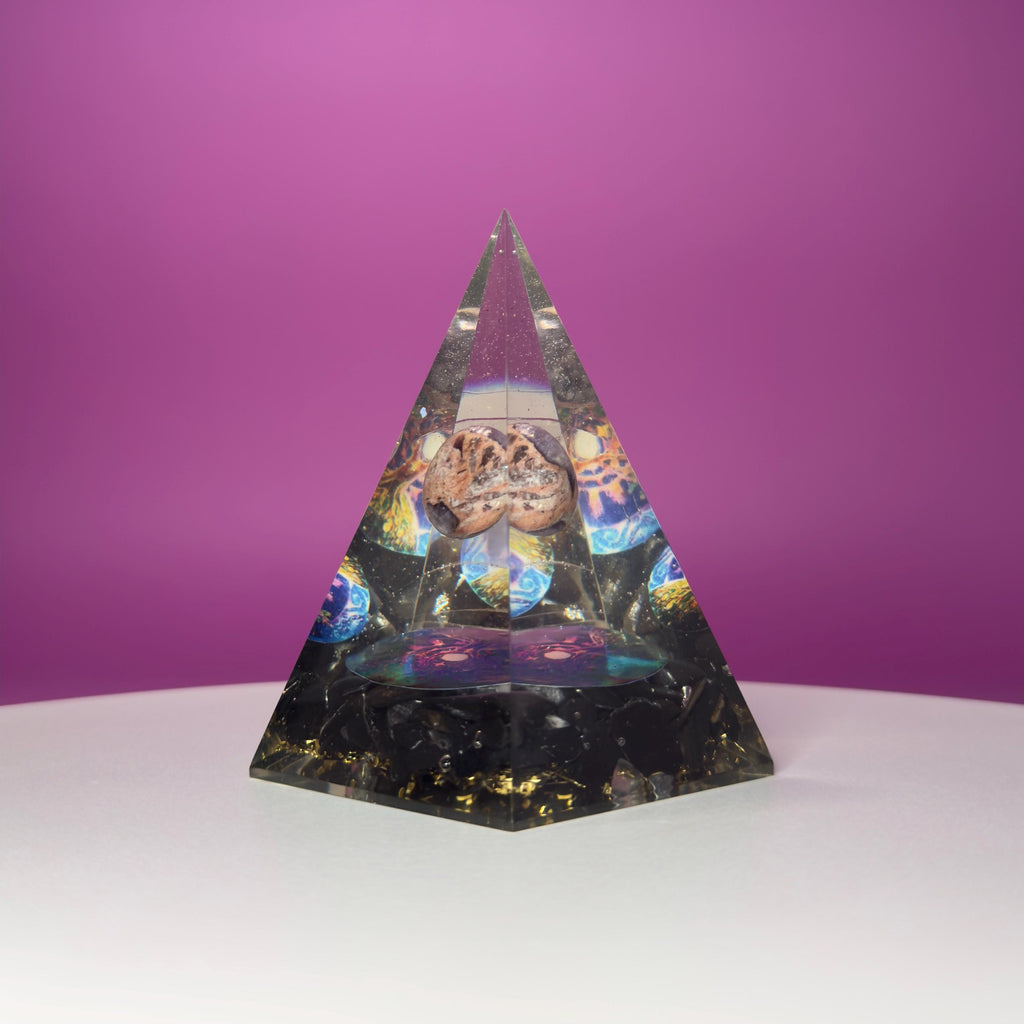 Shungite Orgone Pyramid with Amethyst Sphere | Tree of Life Décor